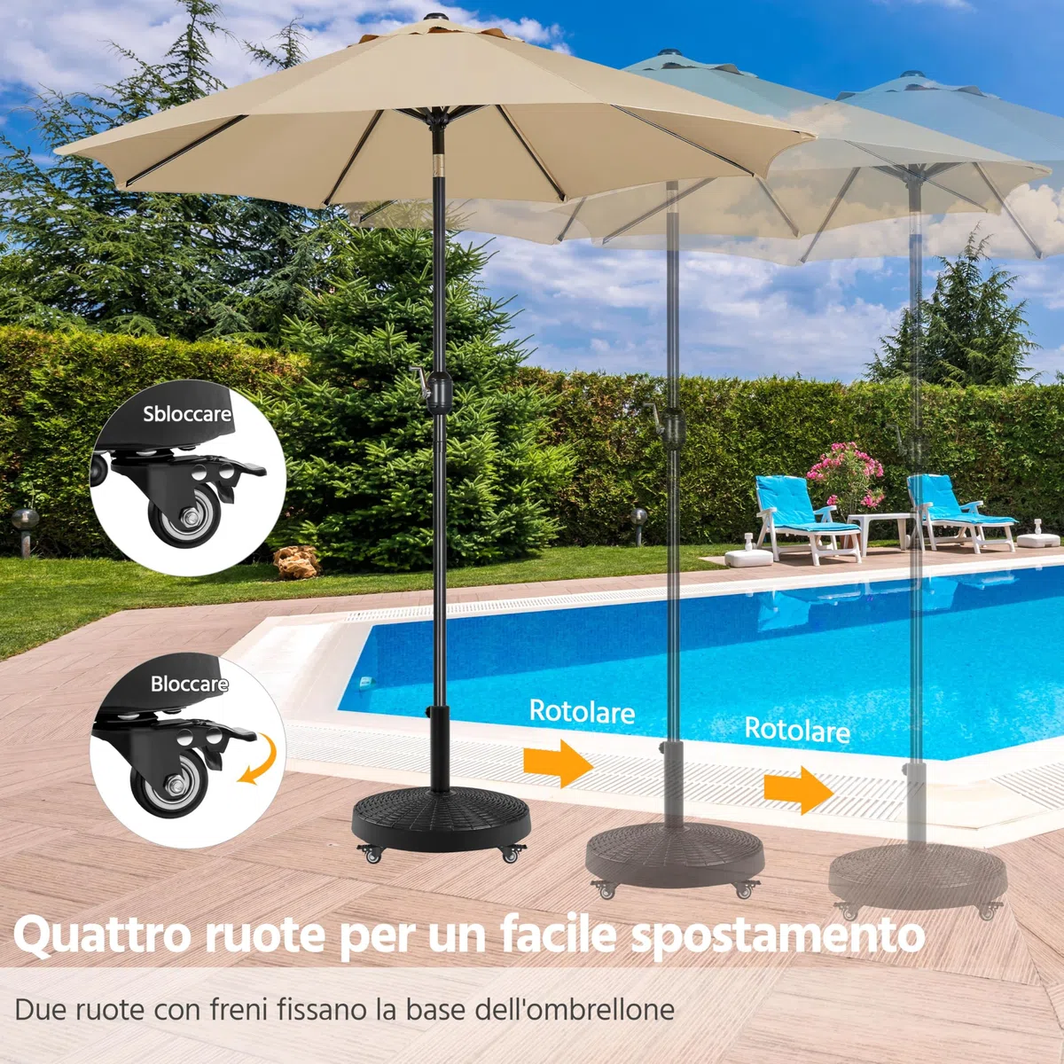Yaheetech Base per Ombrellone da Giardino in Resina con Ruote da 25,3 kg Supporto per Pali da Ø38 mm e Ø48 mm Simile Rattan Esterno Veranda Terrazza Piscina Spiaggia Patio Nero
