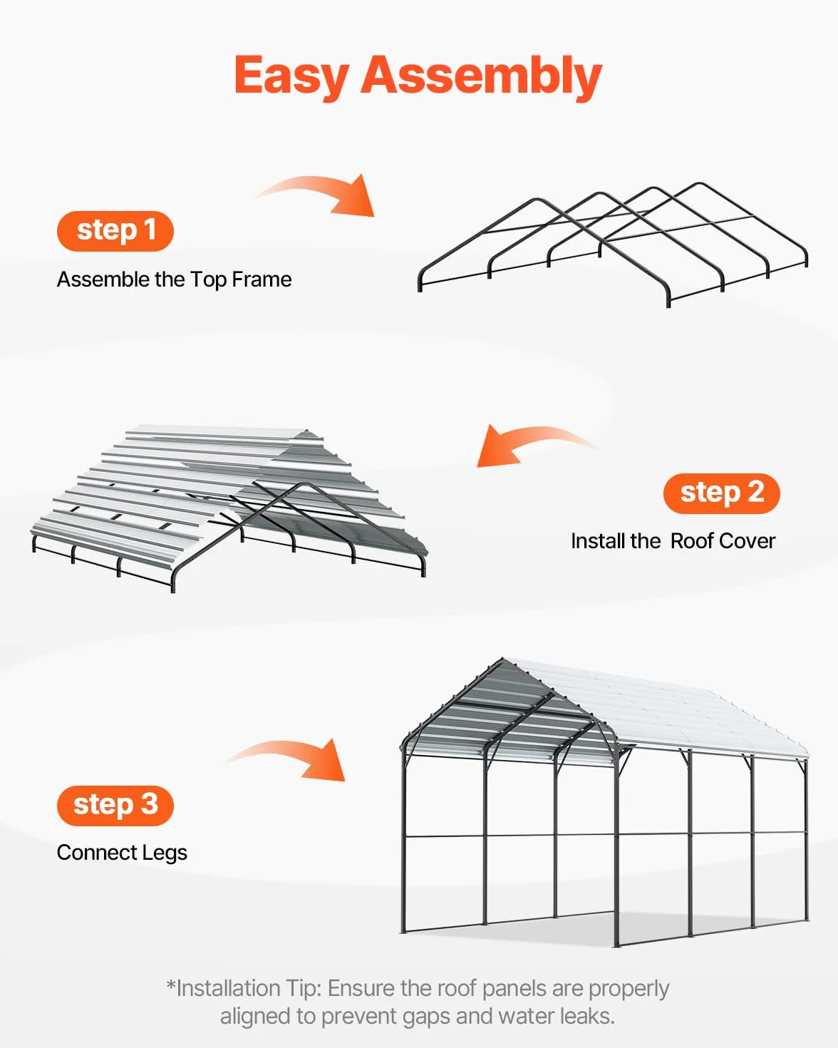 VEVOR Carport in Metallo per Impieghi Gravosi 3 x 4,5 x 3,15 m Tetto in Acciaio Zincato Tenda da Garage Pareti Laterali Rimovibili
