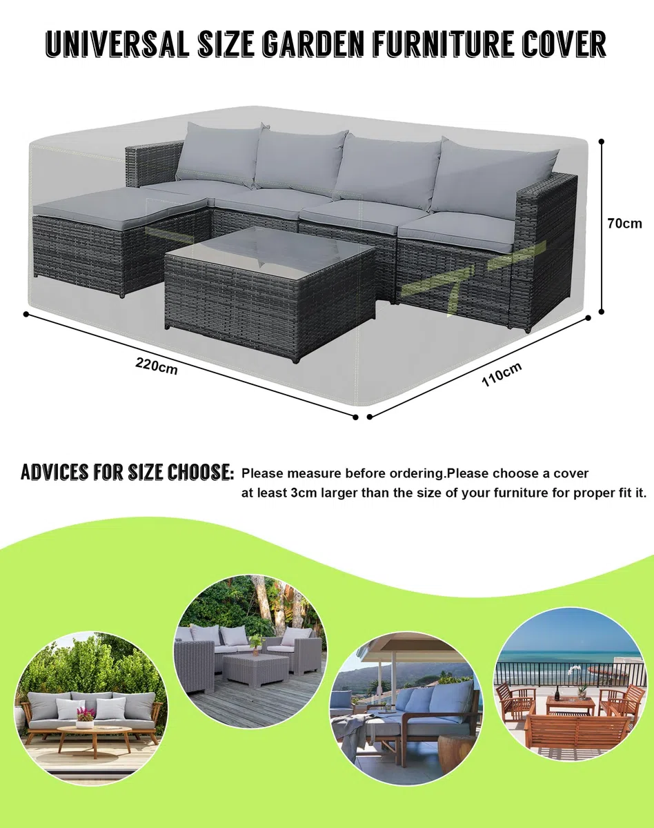 VDISRR Copertura Tavolo Esterno Impermeabile 220x110x70cm, 420D Resistente Tessuto Oxford Copertura Per Mobili da Giardino con Sfiato d'Aria Telo Esterno Antivento, Anti-UV, Antipolvere
