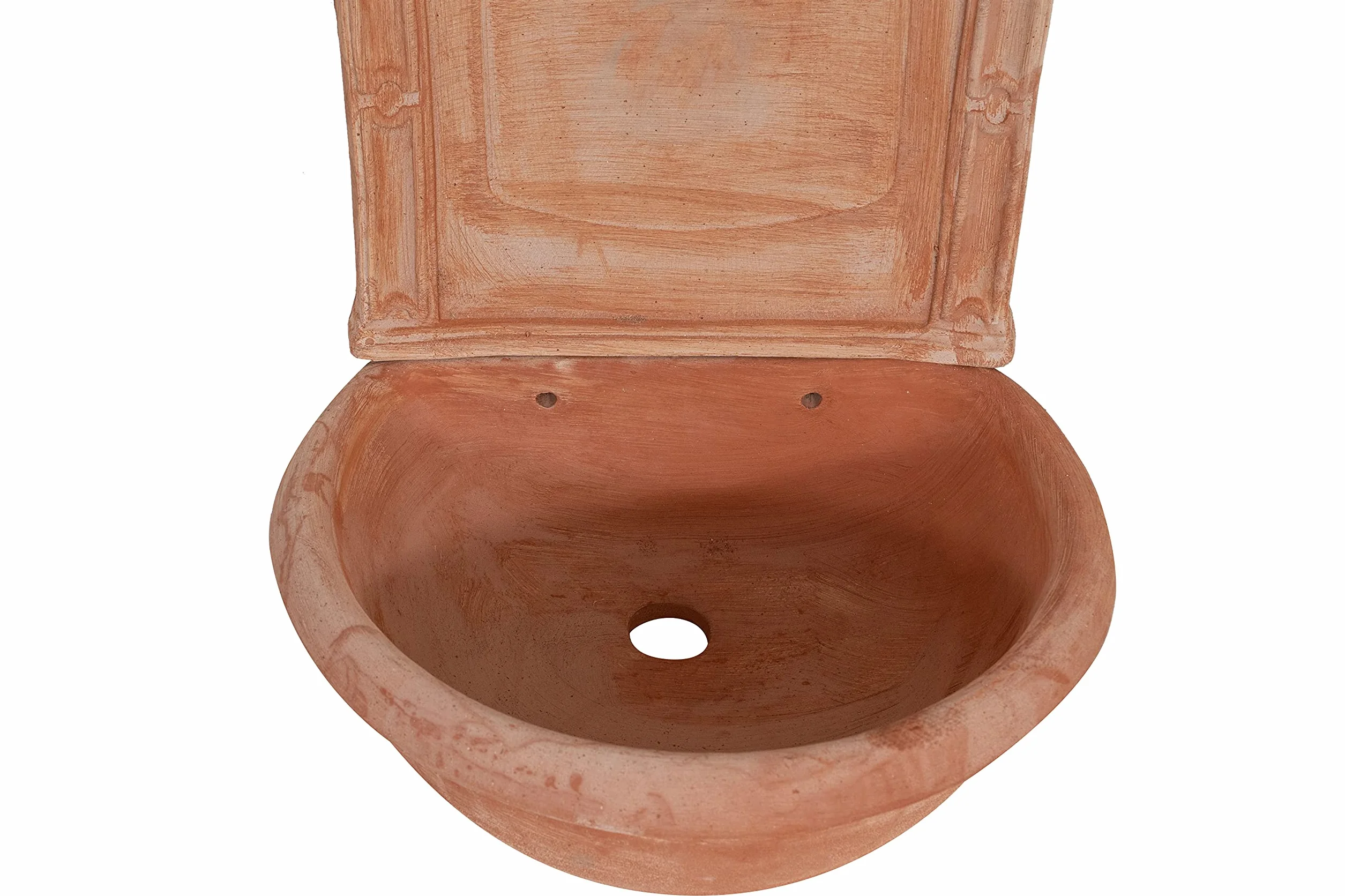 Biscottini Fontana da Giardino Esterno 45x36x64 cm - Fontana da Parete in Terracotta Fatta a Mano - Fontanella da Giardino - Fontane da Muro - Lavabo Decorativo in Terracotta con Vasca e Schienale