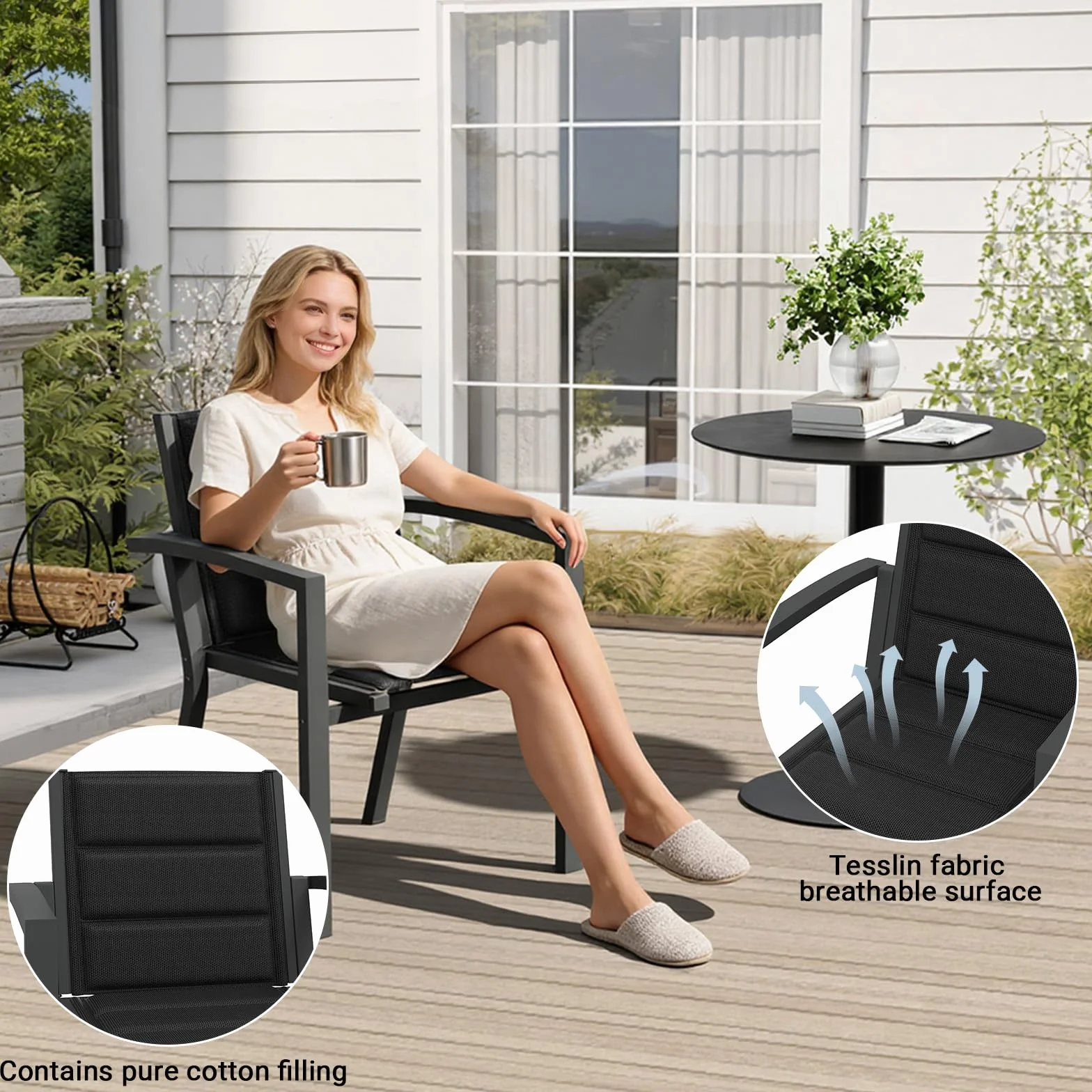 JUMMICO Set Tavolo e Sedie Da Giardino In Alluminio, 6 Sedie Impilabili e Tavolo Allungabile 80-160CM, Set Da Giardino Esterno