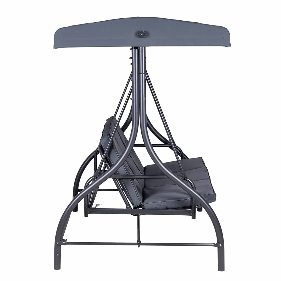 Hortan Dondolo Altalena XL 3 Posti Con Funzione Letto, Tetto Parasole Regolabile, Struttura In Acciaio E Tessuto Impermeabile, Per Arredo Giardino, Terrazzo e Balcone