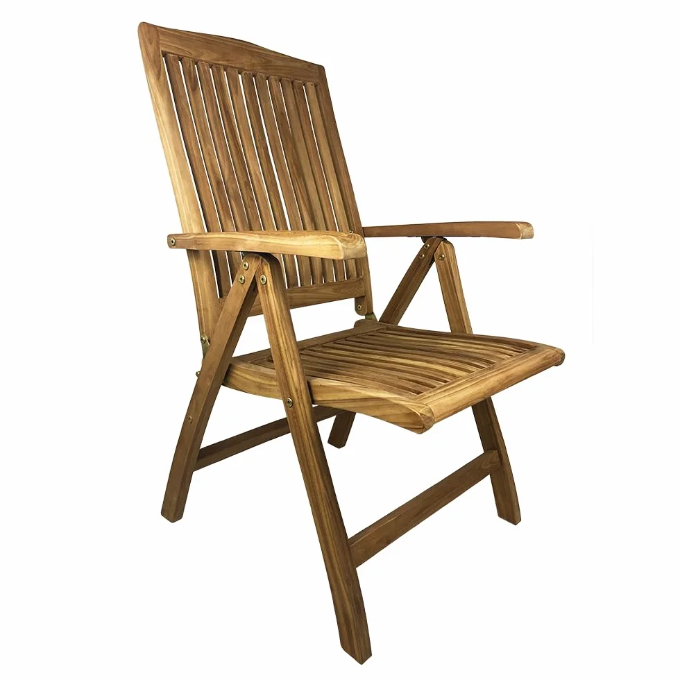 Sedia Pieghevole da Giardino in Legno di Teak Bali Poltrona Schienale Regolabile Braccioli Resistente Esterni