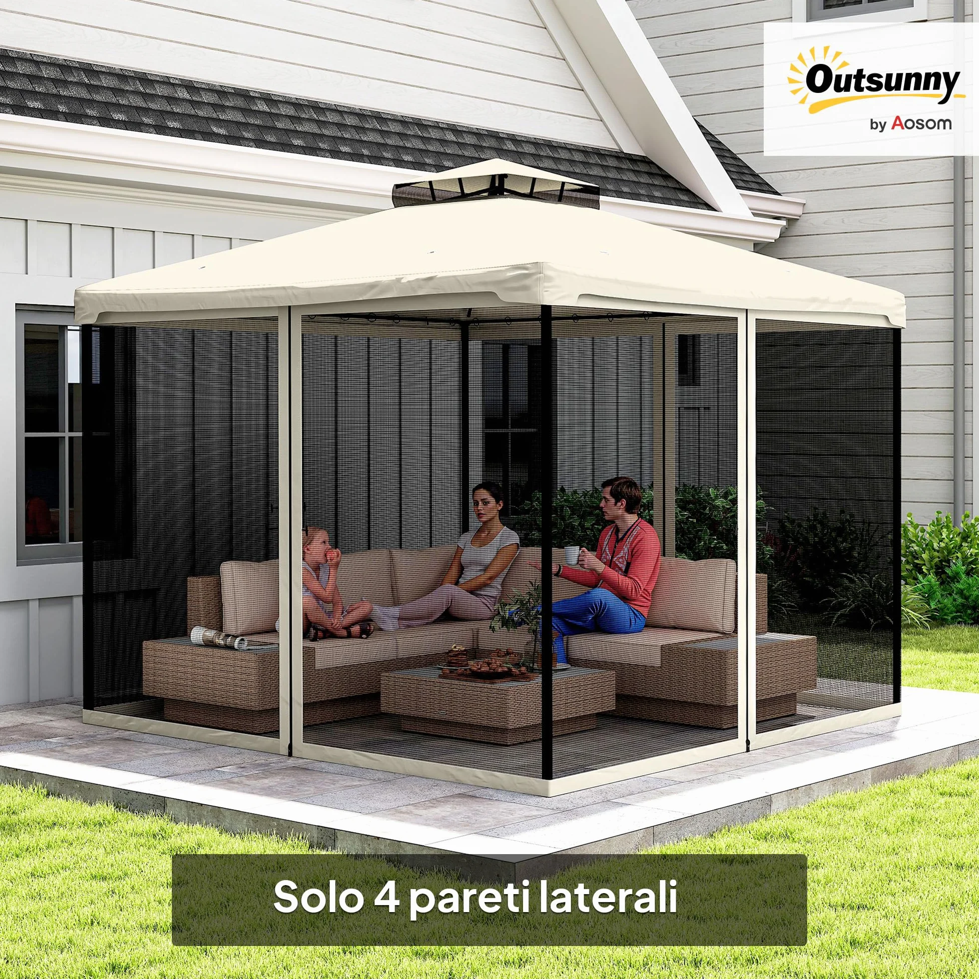 Outsunny Zanzariera per Gazebo, Tende Zanzariera di Ricambio Universale, 302x207cm, Nero, Beige