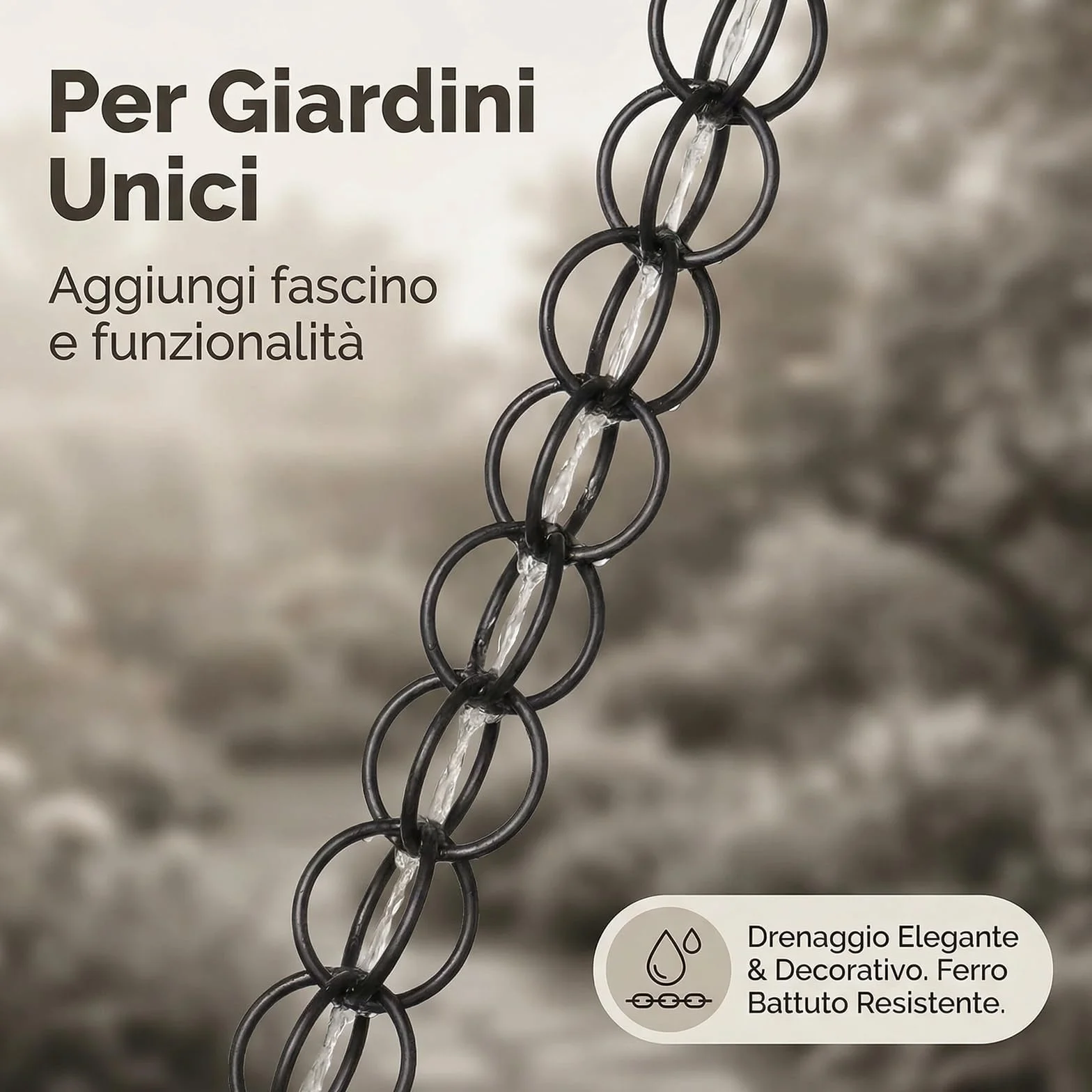 Catena Pluviale Giapponese in Rame per Drenaggio, Resistente all‘Inverno, Ideale per Barile di Pioggia, Nero (2.2m)