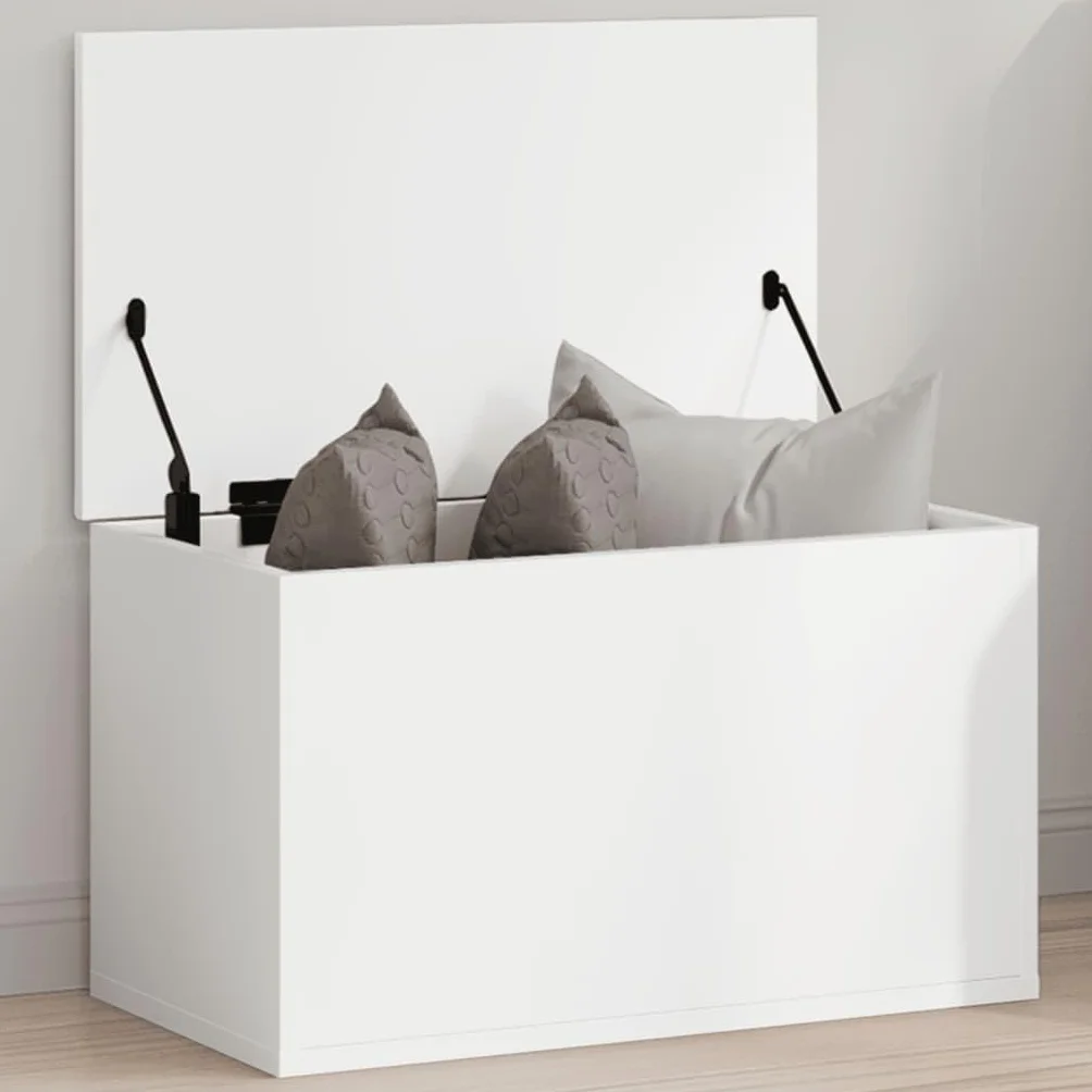 Homgoday Mobili Contenitore Portaoggetti Bianco 60x35x35 cm in Truciolato, Cassapanche e Bauli per Esterni, Contenitore da Giardino, Porta Attrezzi da Giardino, Pouf da Esterno