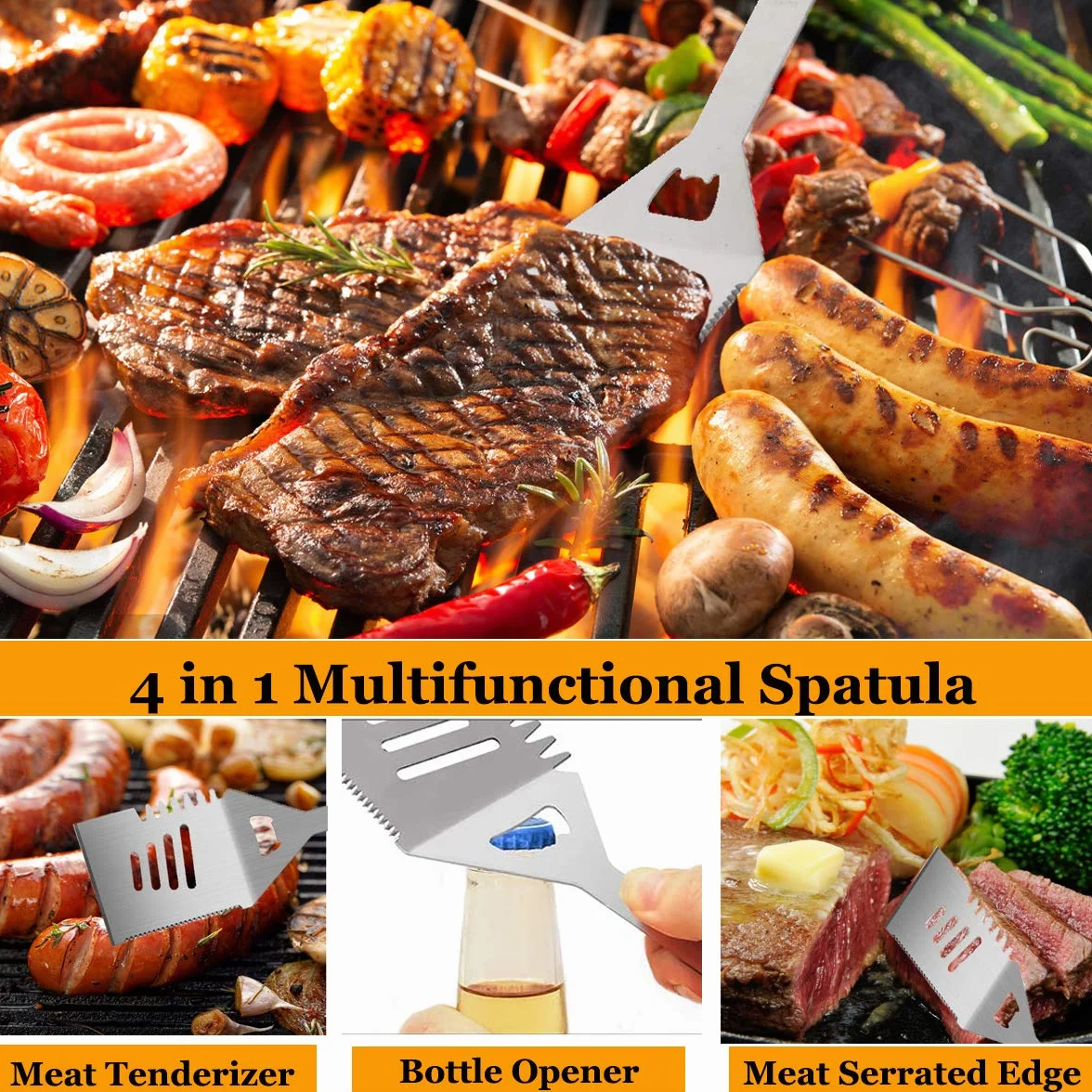MUJUZE Set Barbecue Uomo Regalo, Kit Barbecue Accessori BBQ Professionale in Acciaio Inox,BBQ Set Accessori,Utensili barbecue per All'aperto Campeggio