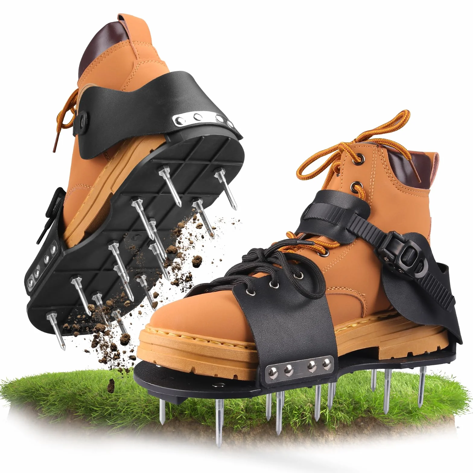 Arieggiatore Prato Scarpe Chiodate | Scarpe Chiodate per Prato, Arieggiatore Scarpe con Cinghie Regolabili Aeratore Prato e Giardino con Chiodi in Acciaio Prato per Terrazza, Prato (Nero)