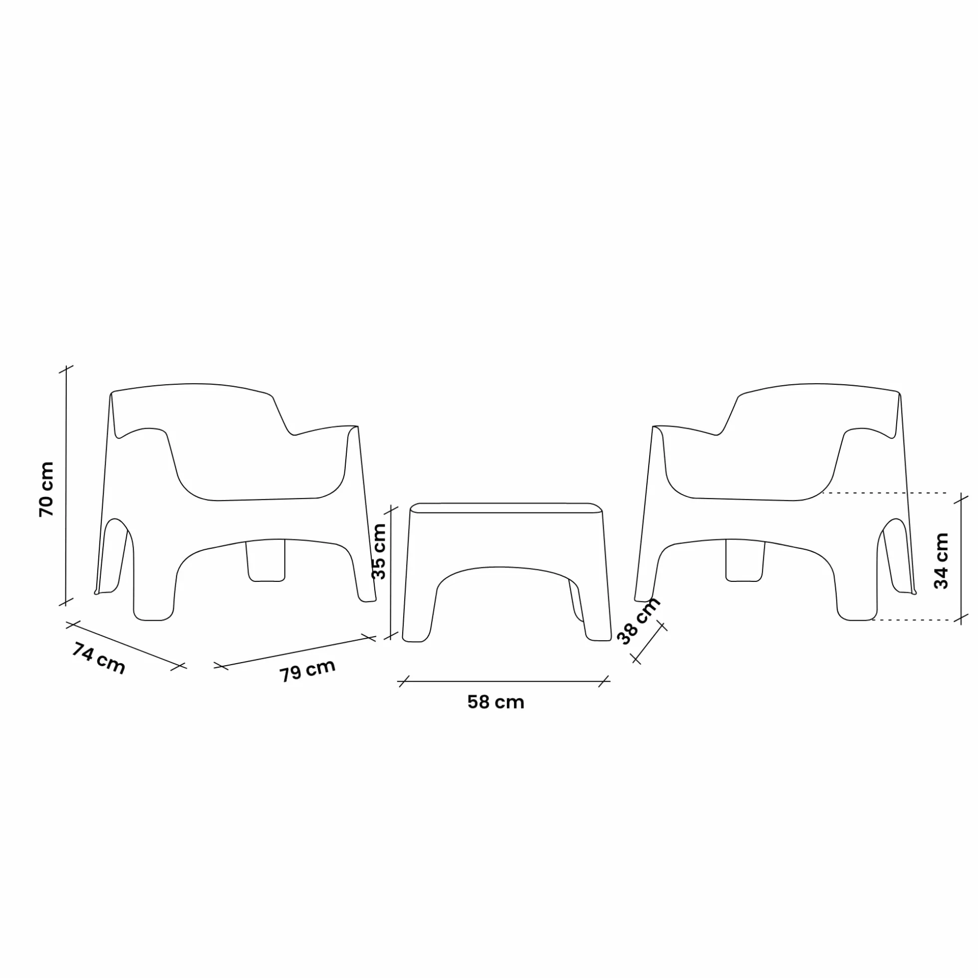 IBIZA TERRACE SET 3pz TORTORA