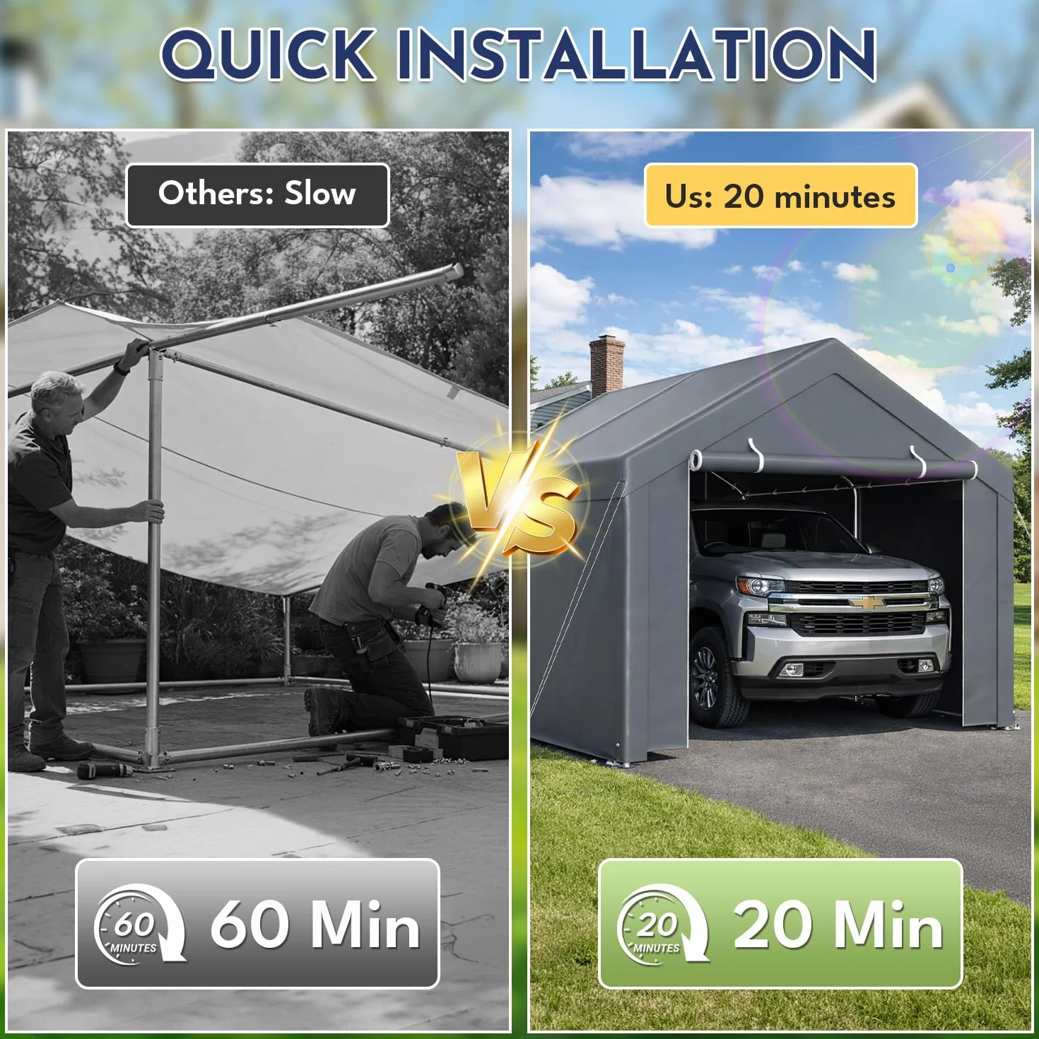 Tenda da garage impermeabile 3x6 m in PE con struttura in acciaio grigio