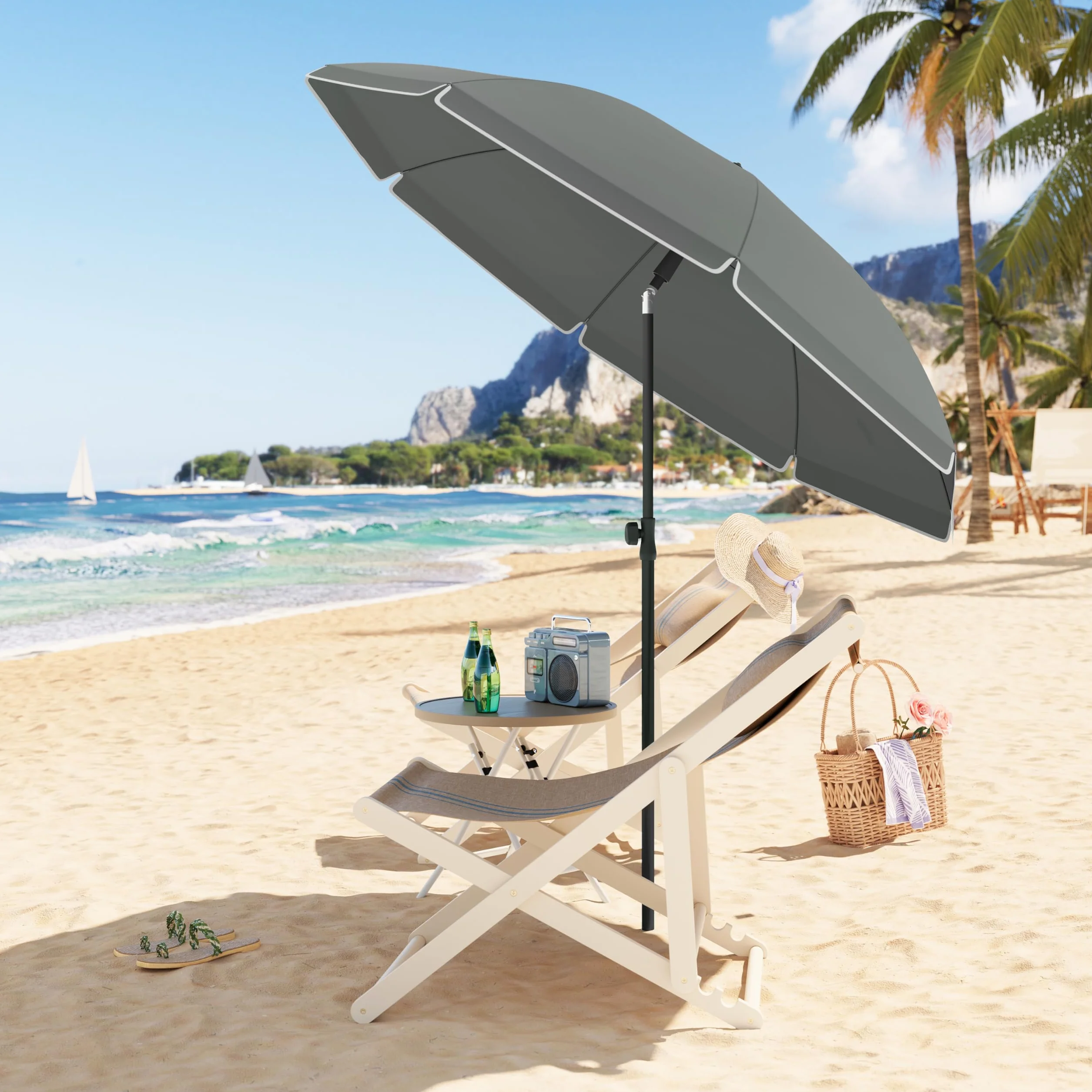 Laneetal Ombrellone da Spiaggia UV UPF 50+ φ135/155/175cm Regolabile in Altezza Portatile con Borsa