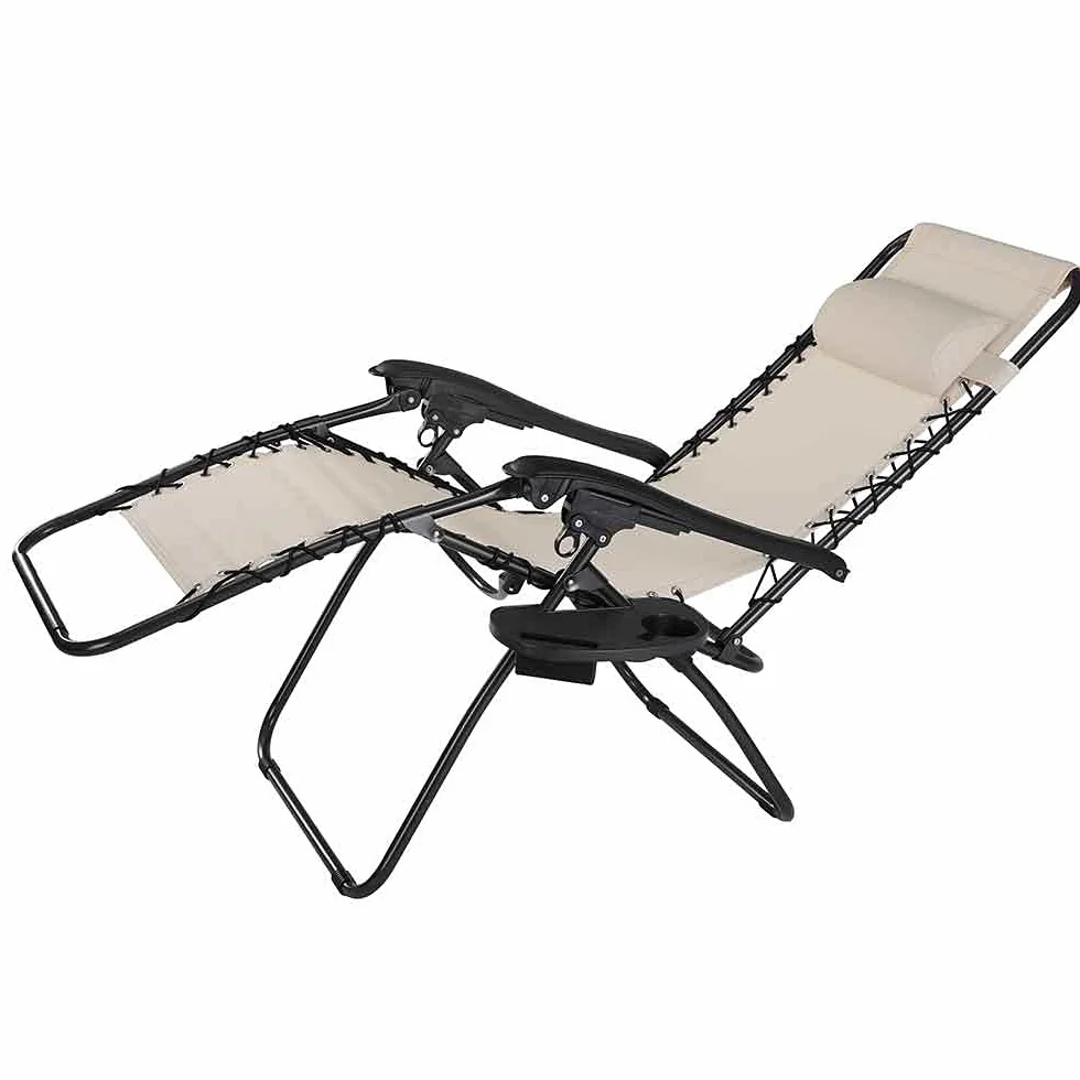 BAKAJI Sedia gravità Zero Sdraio da Giardino Poltrona Relax Pieghevole Salvaspazio con Vassoio Tubolari Acciaio 22mm Reclinabile Tessuto in Texilene Traspirante Terrazzo Piscina Esterno (Beige)