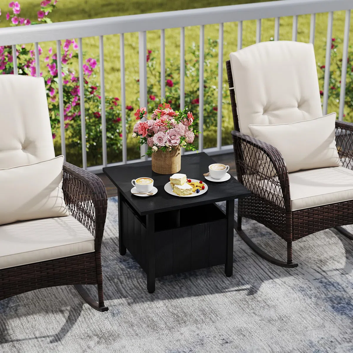 RELAX4LIFE 2 in 1 Tavolino Laterale in Metallo con Foro per Ombrellone 5cm Manopole Regolabili Tavolo da Giardino 80KG 55,5x55,5x48cm