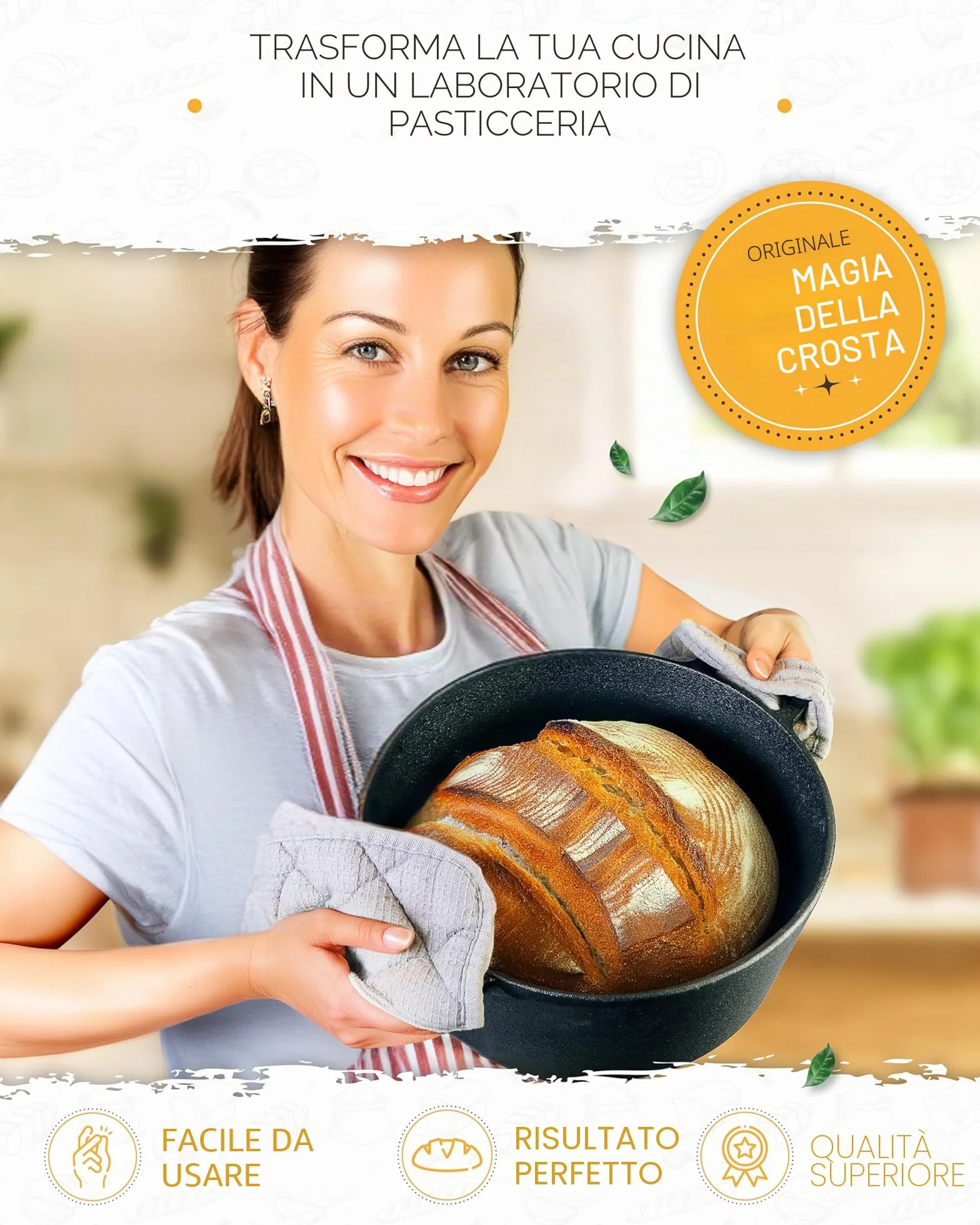 KRUSTENZAUBER Pentola in ghisa con coperchio – 26 cm Dutch Oven come teglia in ghisa o pentola per pane – Cast Iron Pot come pentola di alta qualità con ricette