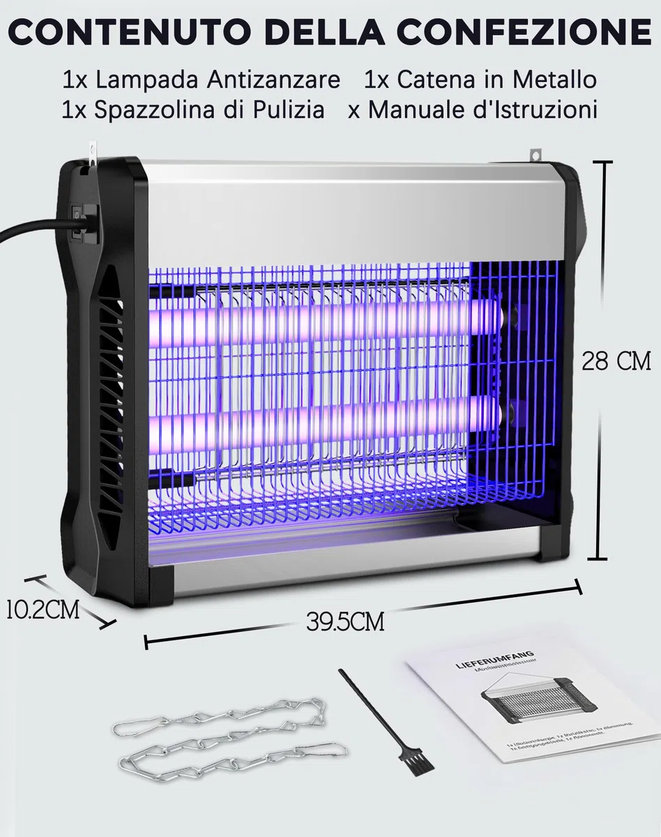 Zanzariera Elettrica 20W, Lampada Antizanzare con Griglia 2500V, Copertura 100㎡, Ammazza Insetti Professionale Silenzioso, Ignifugo V0, per Interni, Casa, Cucina, Ufficio e Camera da Letto