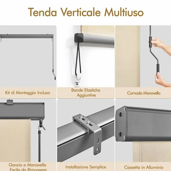 Yaheetech Tenda da Sole Verticale a Rullo Avvolgibile con Manovella Protezione Solare Impermeabile 160 x 250 cm Beige