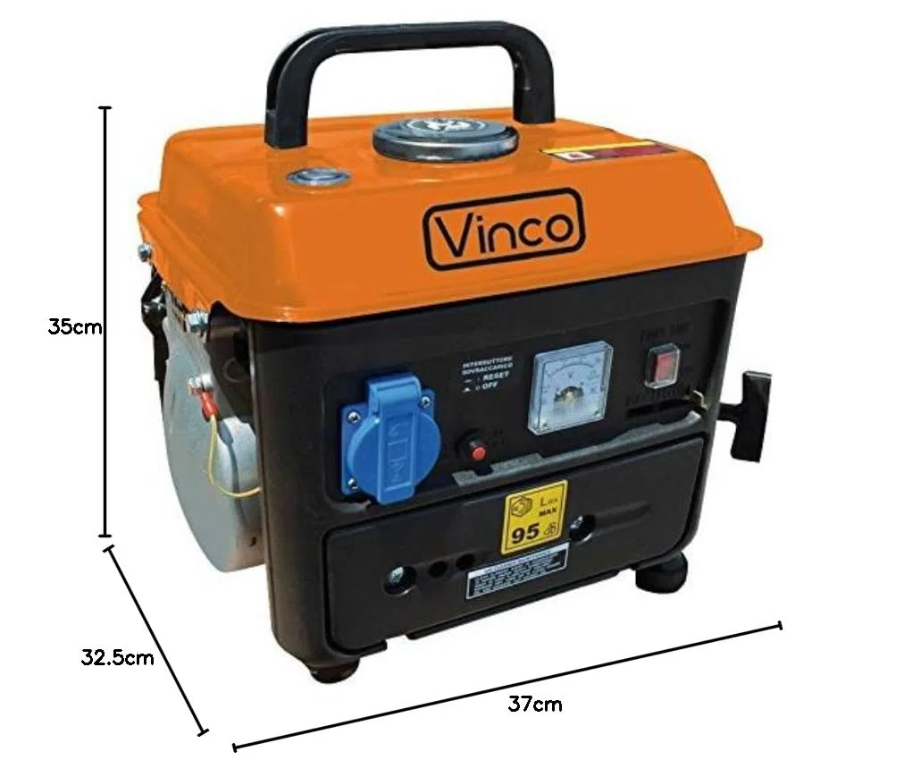 Vinco Generatore Tipo Silenziato, Trasportabile. Motore A 2 Tempi Monofase Con Marmitta Catalitica. Funzionamento Con Miscela 2%, 1 Presa 12 V. Capacità Serbatoio 4,2 Litri