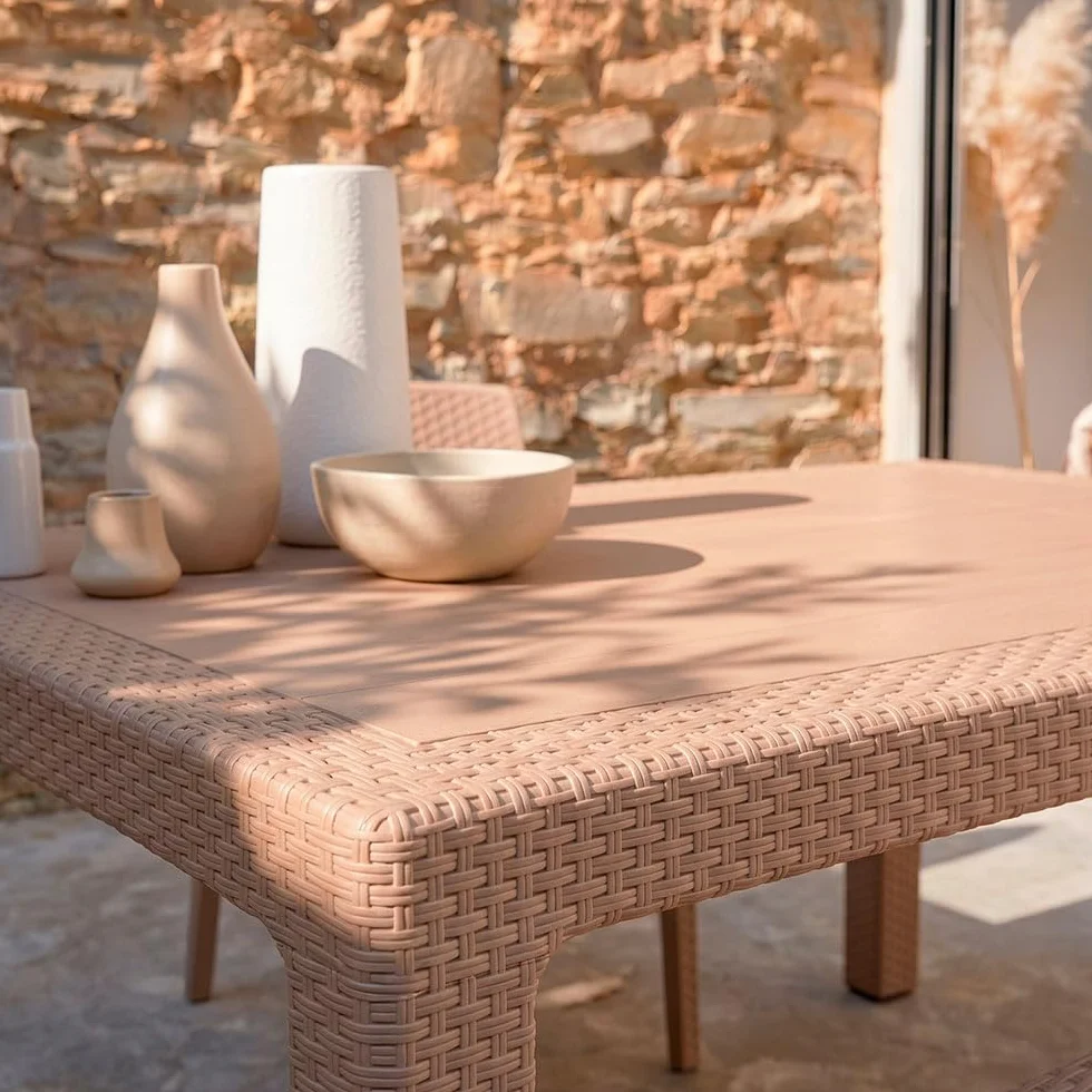 Omar & Amira Zestaw mebli ogrodowych rattan 130x75 cm stół i 4 krzesła Cappuccino
