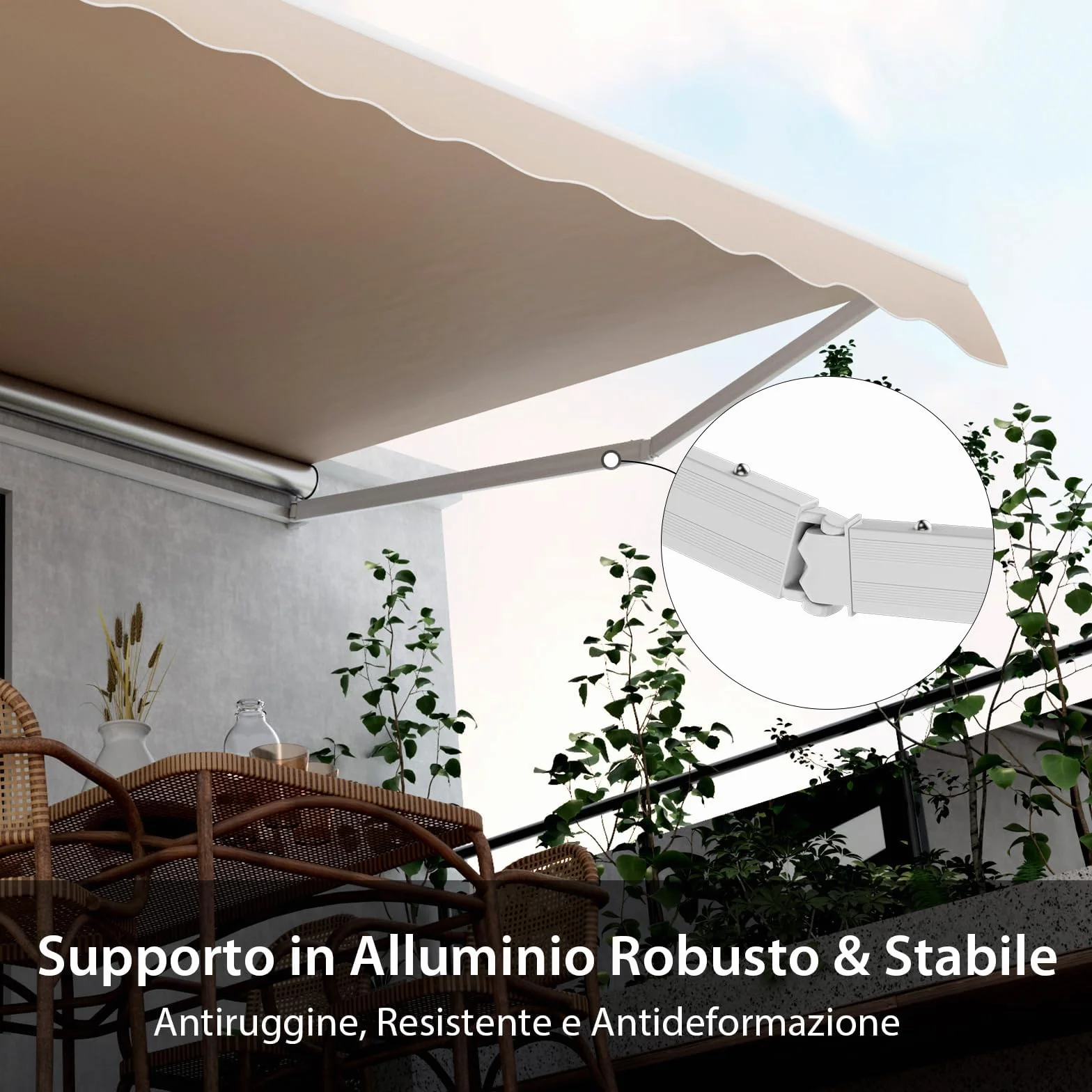 RELAX4LIFE Tenda da Sole 400x250cm Alluminio Angolazione Regolabile 5°-35° Impermeabile Balcone BEIGE