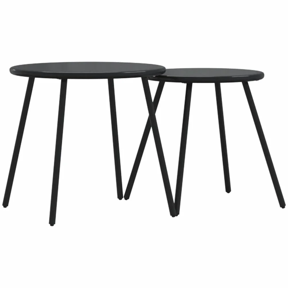Tavolino Giardino Rotondo Nero Acciaio Verniciato a Polvere 2pz