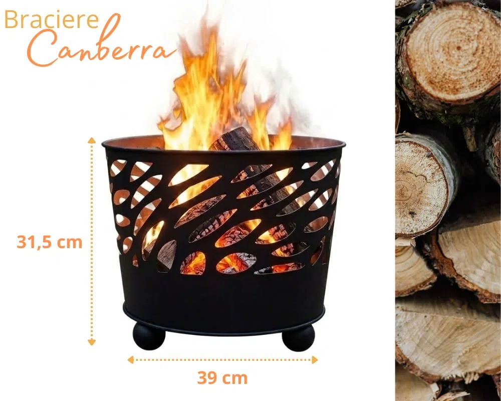 Braciere da Esterno Giardino Terrazzo Cestino in Ferro per Legna Ciotola per Fuoco Braciere Rotondo Diametro 39 cm Altezza 31,5 cm Mod. Canberra