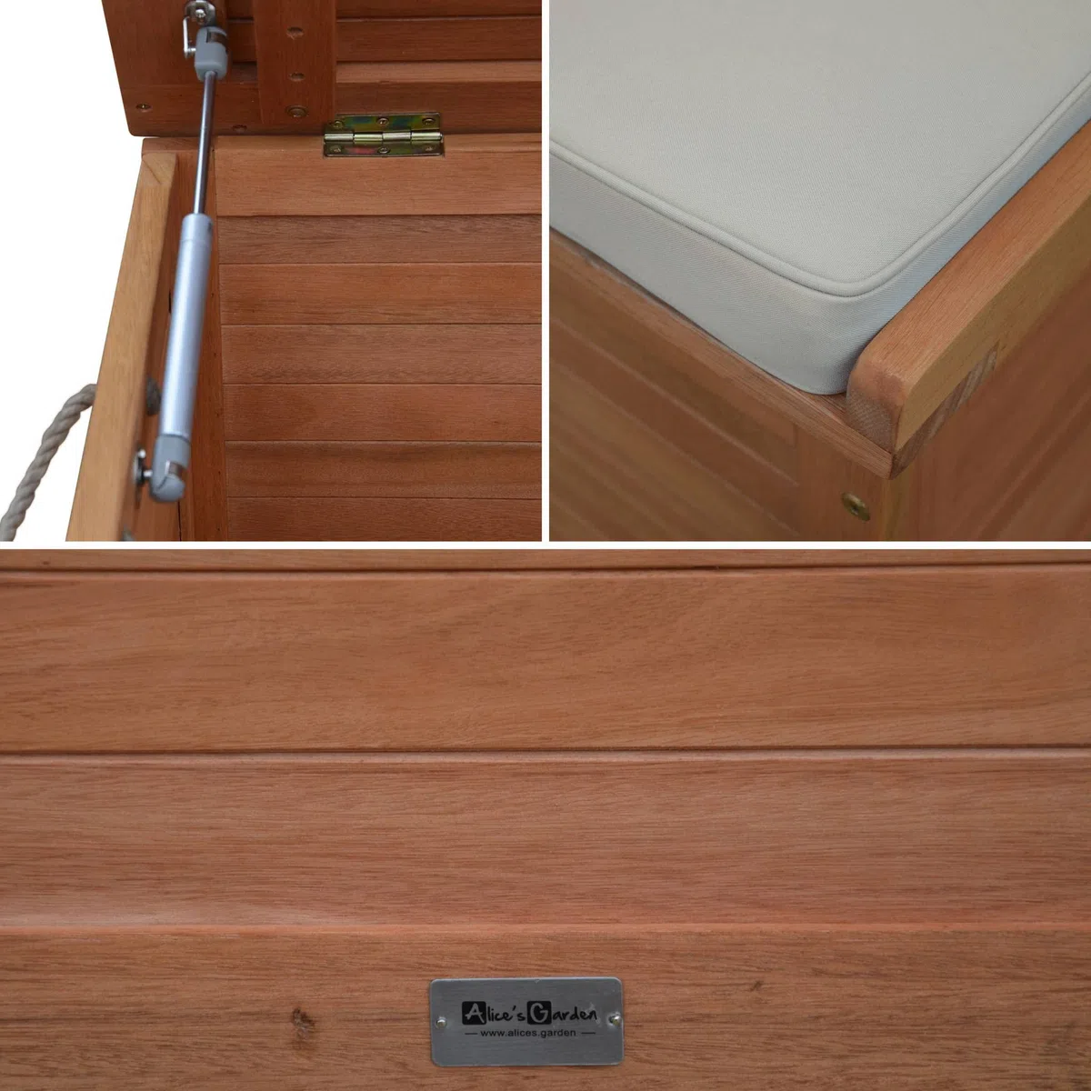 sweeek Cassapanca da Giardino in Legno 200L con martinetti Marrone Naturale - 125x60x96 cm
