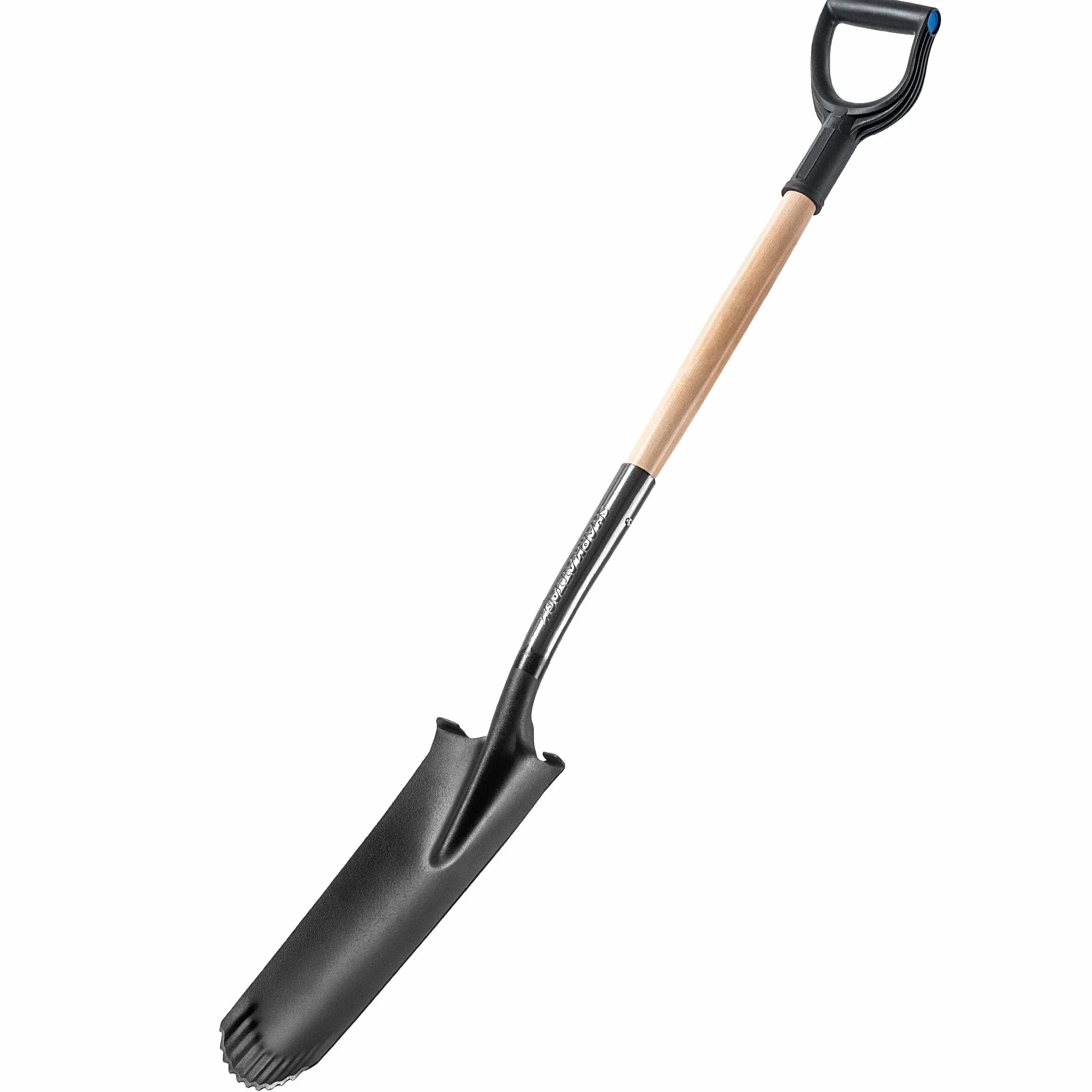 KADAX Pala per drenaggio, pala con manico a D e manico, leggera pala per drenaggio con denti, pala da giardino ergonomica, vanga per foro, 124 x 14 cm