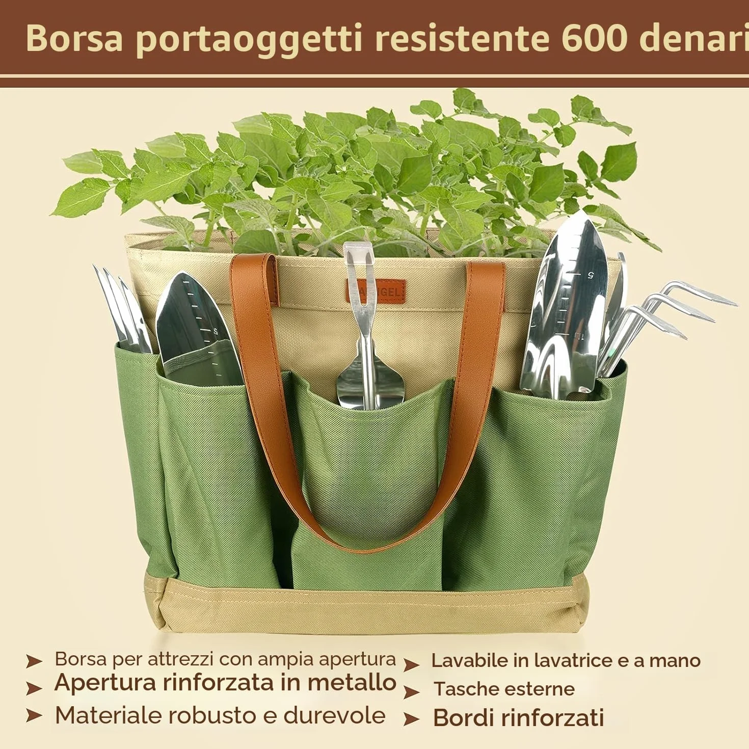 YAUNGEL Set di attrezzi da giardinaggio, 10 pezzi in acciaio inossidabile ad uso intensivo con manico in legno antiscivolo, strumenti da giardinaggio per donne e uomini, Verde