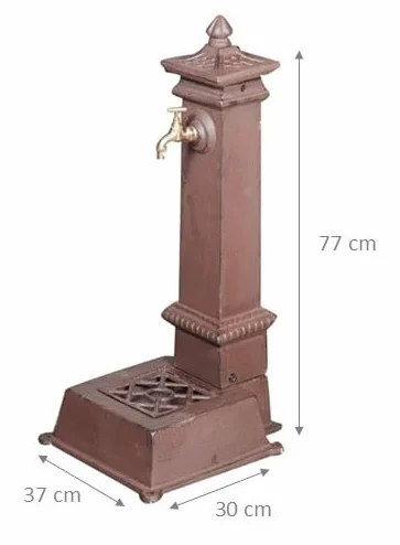 Biscottini Fontana da giardino da terra 37x30x77 cm - Fontana in ghisa con rubinetto finitura anticata - Fontane a colonna esterno - Fontanelle da giardino con griglia di scarico - Fontanella in ferro