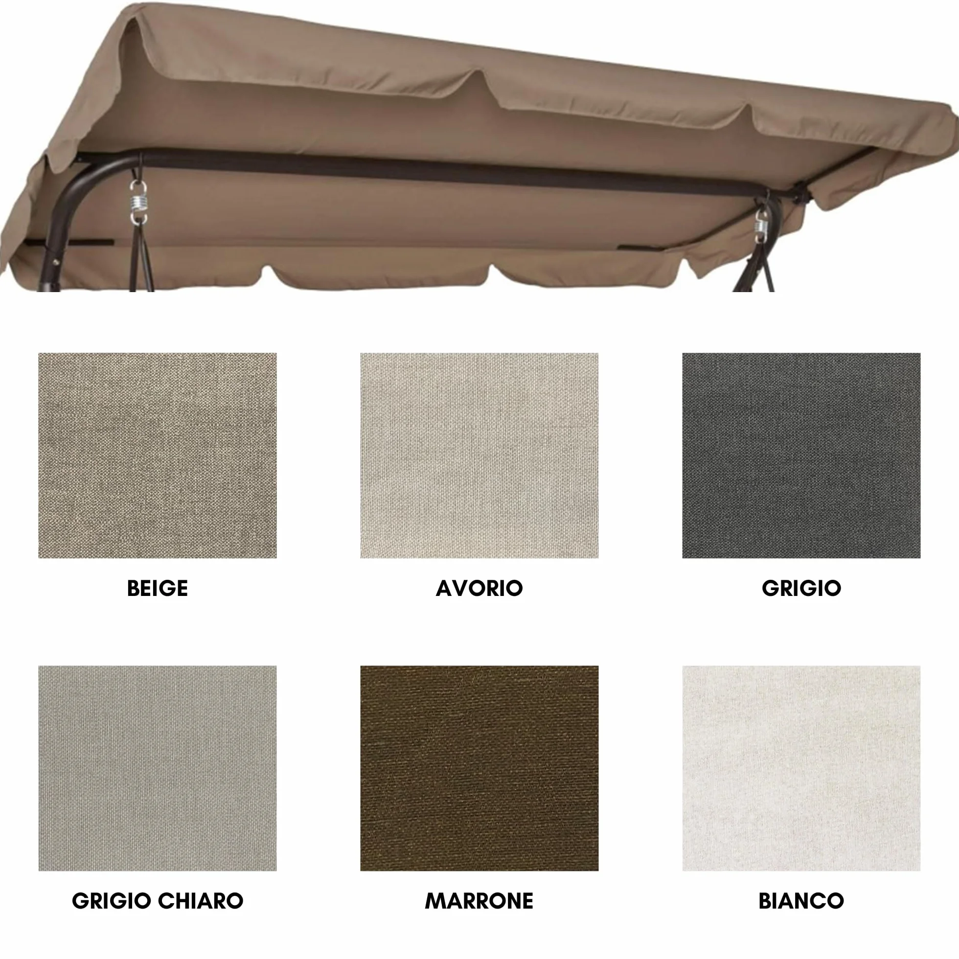 Il Tuo Artigiano Design Copertura di ricambio per Dondolo Zanzibar da Giardino in Cotone - Tettuccio Parasole 195x118 cm (Beige)