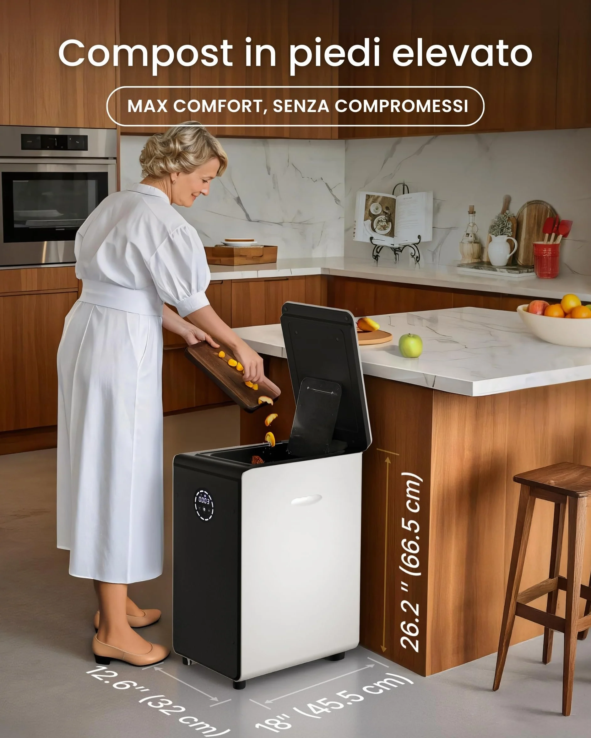 19L Composter elettrico per cucina, Compost intelligente bidone esterno/interno, schermo LED senza odore, trasformare i rifiuti alimentari in fertilizzante per giardino, Compost di rifiuti alimentari