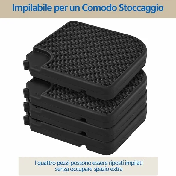 Yaheetech Base per Ombrellone Set 4 Pezzi Pesante Riempibile con Sabbia o Acqua 60L in HDPE con 4 Connettori Motivi di Rattan per Esterno Giardino Terrazza Nero