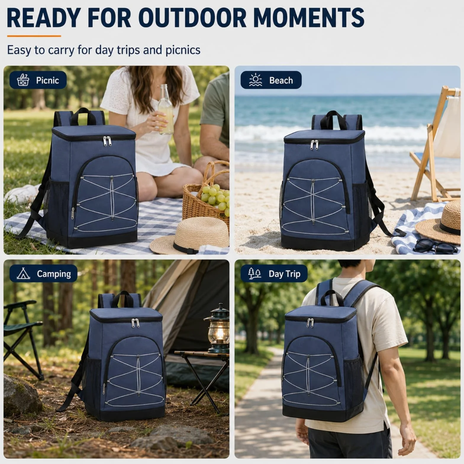 Surwin Zaino Frigo Termico,Zaino Termica Porta Pranzo Borsa Frigo Impermeabile Portatile Grande Capacità 20L Borsa da Picnic Resistente Leggero per Uomo Donna, Campeggio (Nero,40x28x18cm)