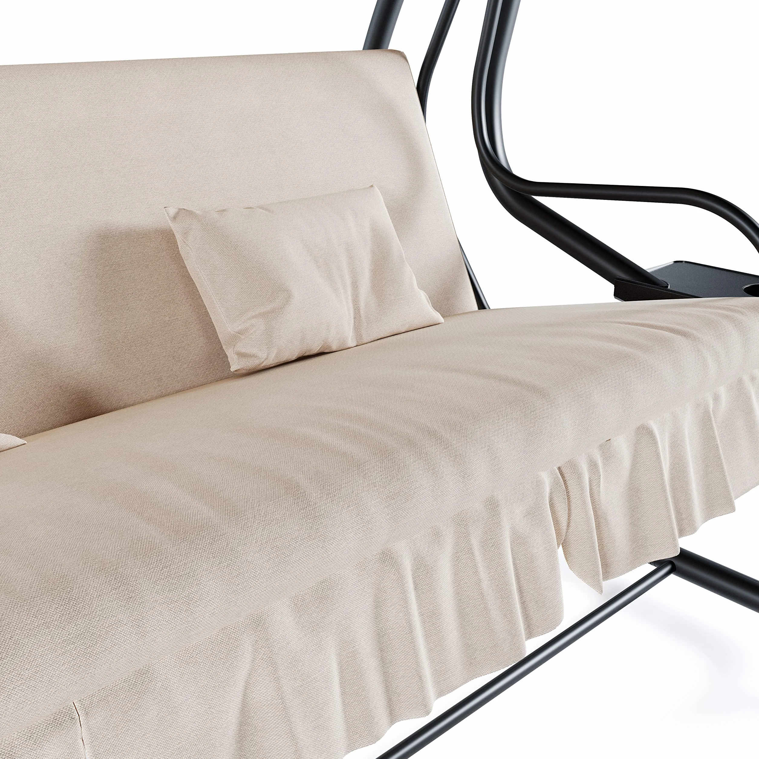 Dondolo 3 Posti Reclinabile Con Parasole Tettuccio Regolabile Cuscini Imbottiti Diventa Letto Struttura Robusta In Acciaio Verniciato Giardino Esterno Balcone Terrazzo 200 x 120 x 160 cm (Beige)