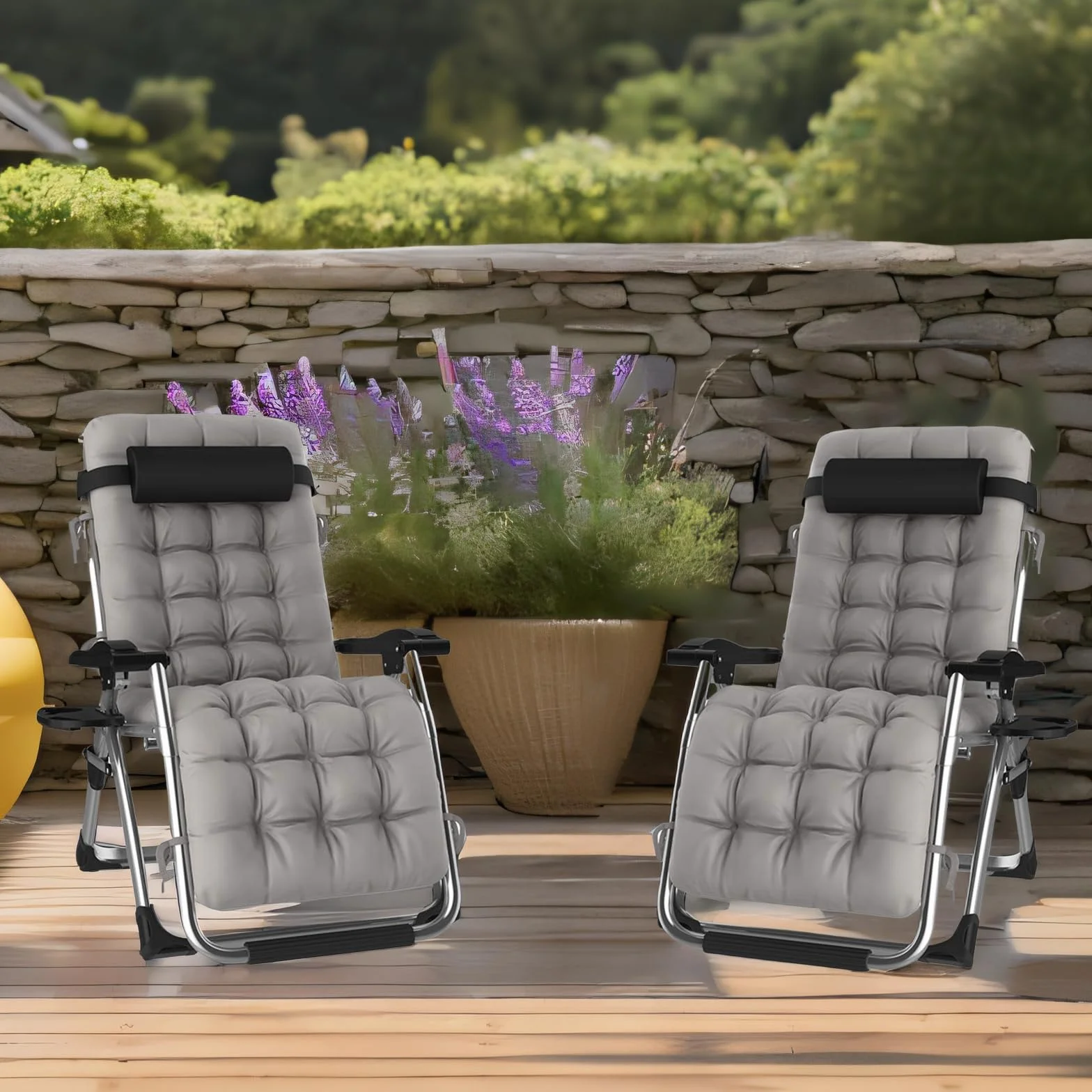 Sedia per gravità zero reclinabile all'aperto con portabicchieri, sedia per sdraio allungabile extra larga per piscina da giardino Patio Garden, con supporto per cuscini 200kg ( Color : Silver )