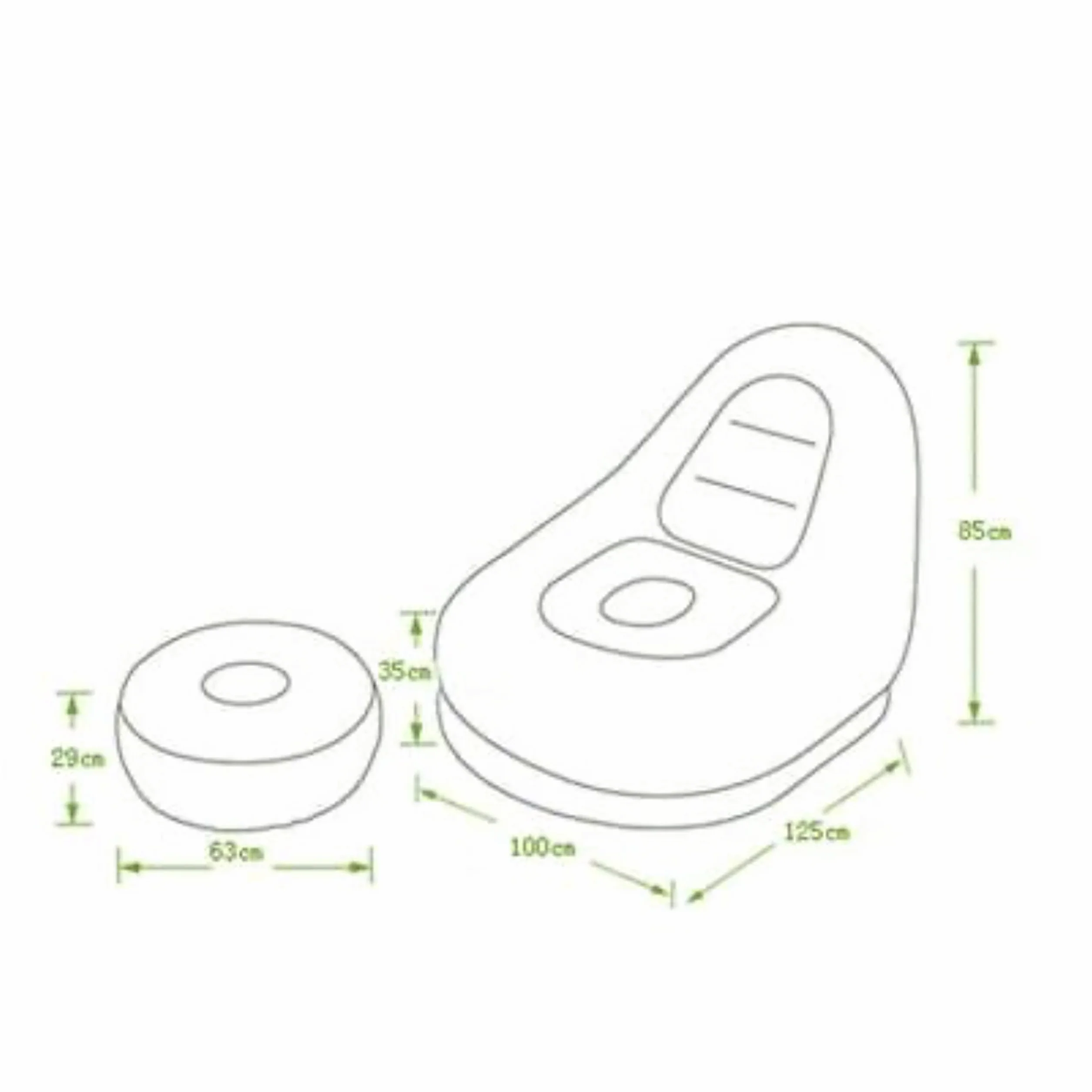 Set poltrone gonfiabili poggiapiedi morbido peluche per interni esterni crema