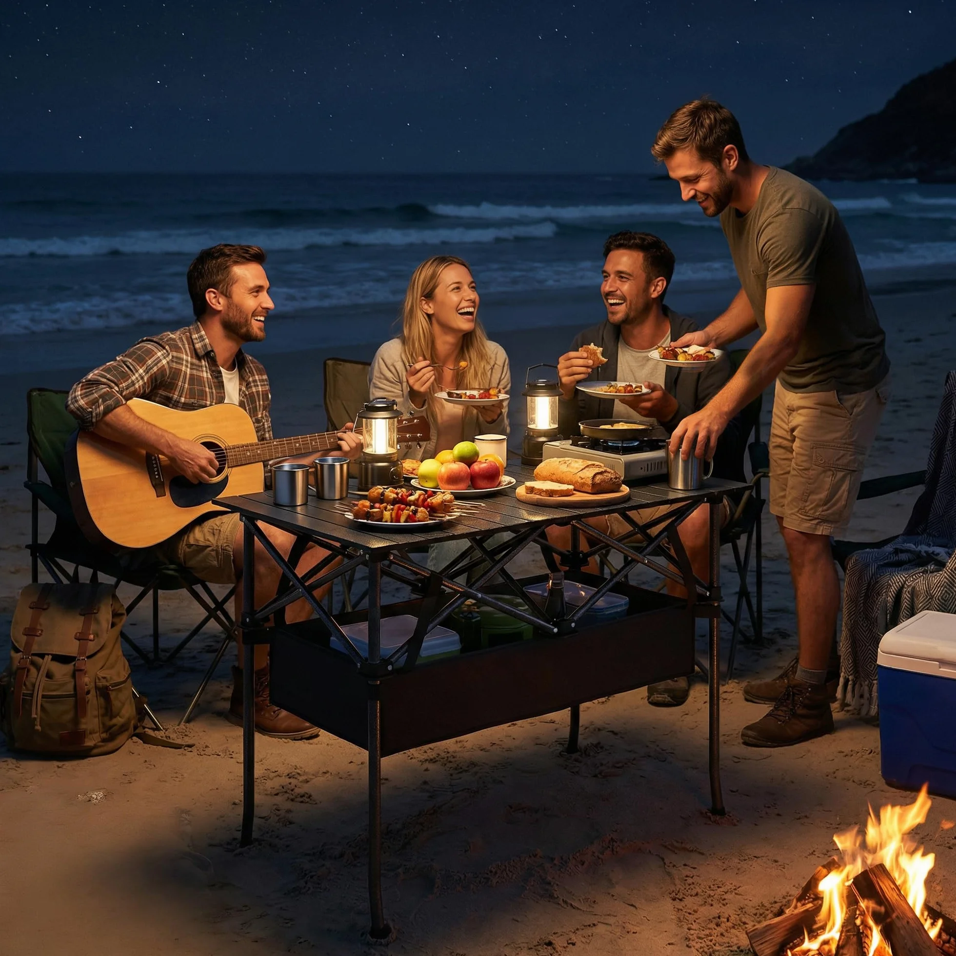 Outsunny Tavolo da Picnic Pieghevole 93cm con Rete Portaoggetti e Borsa, Struttura in Metallo, Nero