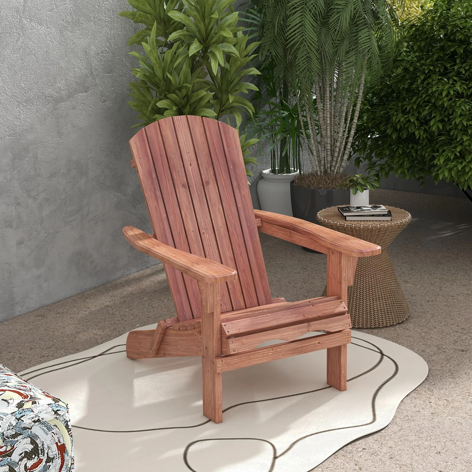 KOMFOTTEU Sedia Adirondack Pieghevole in Legno di Abete, Portata 180kg, Naturale, 2 Pezzi