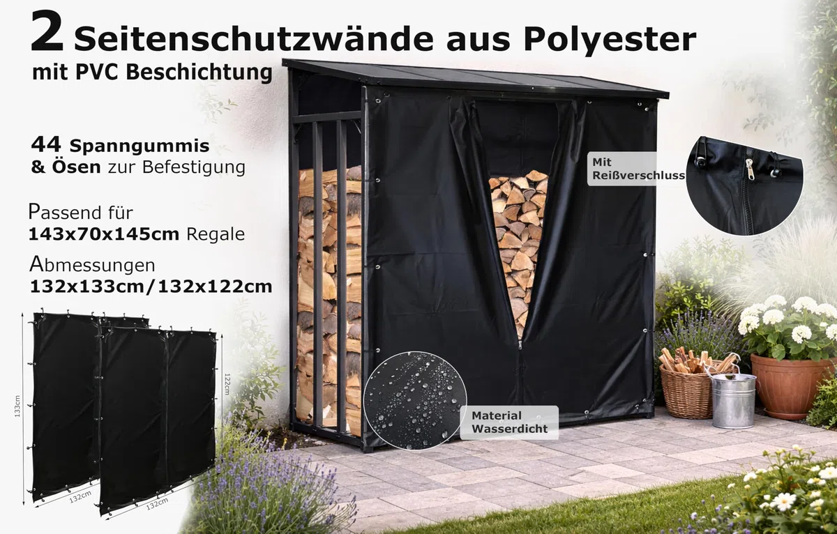 Tenda protezione intemperie PVC nero 145x70x145cm per riparo legna ardere