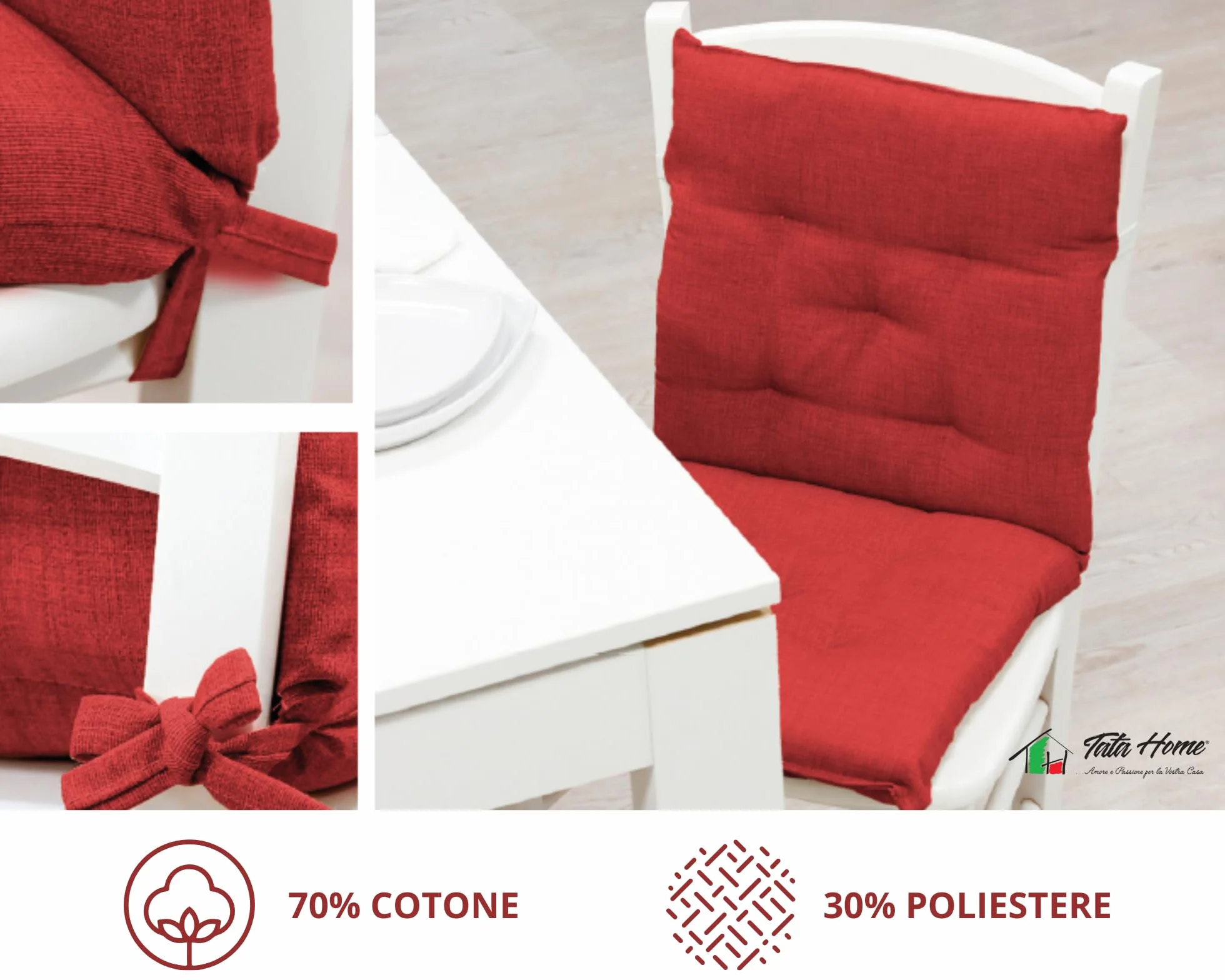 Tata Home Set 6 Cuscini Sedia con Schienale Cucina Cuscino con Lacci Fascia Elastica da Giardino Esterno Cuscino Imbottito per Sdraio Prendisole Cuscino Poltrona Sdraio Relax Misura 40x80 cm Panna