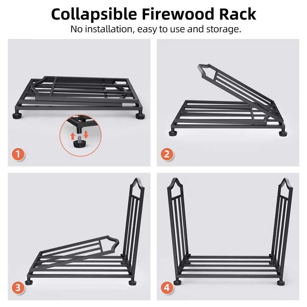 STLOVe Rack di Legna da Ardere, Scaffale Portalegna in Metallo per Camino, Capacità 50 Kg