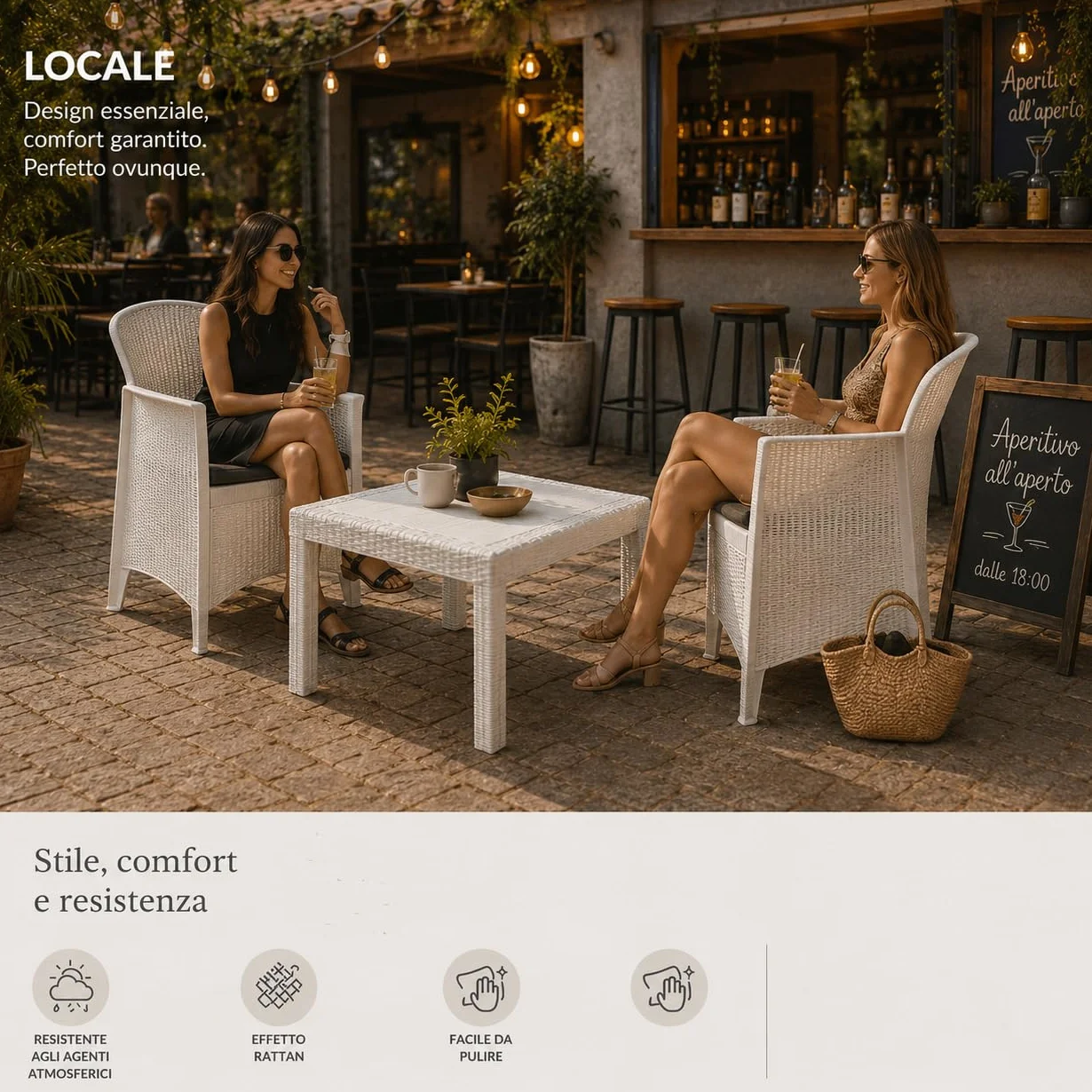 Salottino da Esterno 2 Posti Set da Giardino con Cuscini e Tavolino, Lounge Resistente alle Intemperie, Effetto Rattan Bianco 3 Pezzi