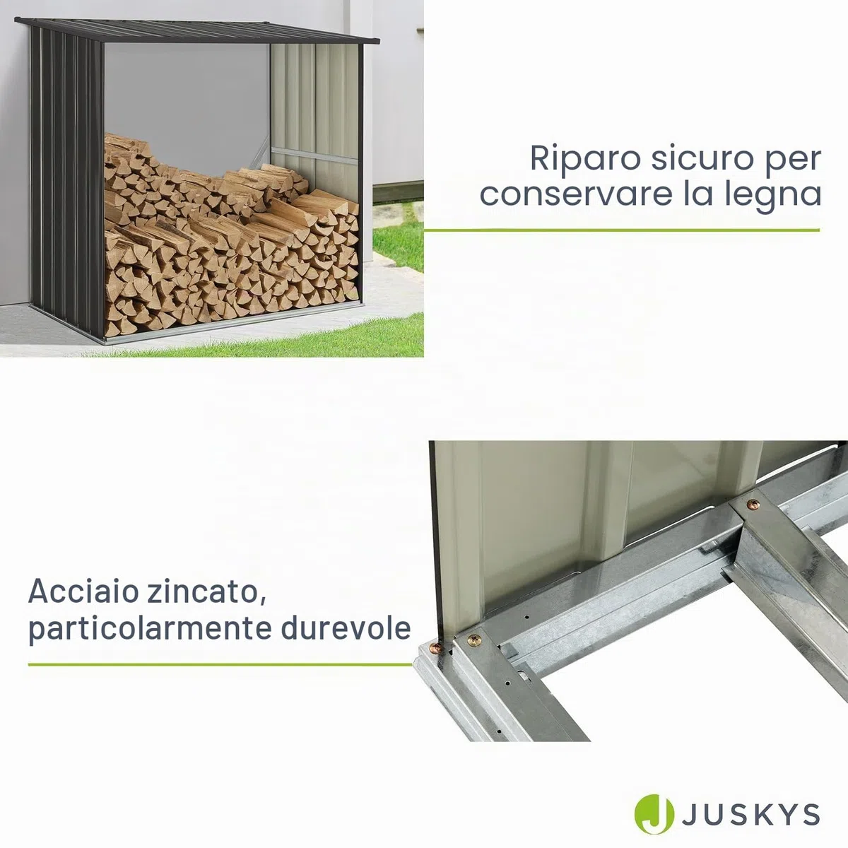 Juskys Porta legna da ardere in acciaio color antracite - Scaffale per legna da ardere da esterno
