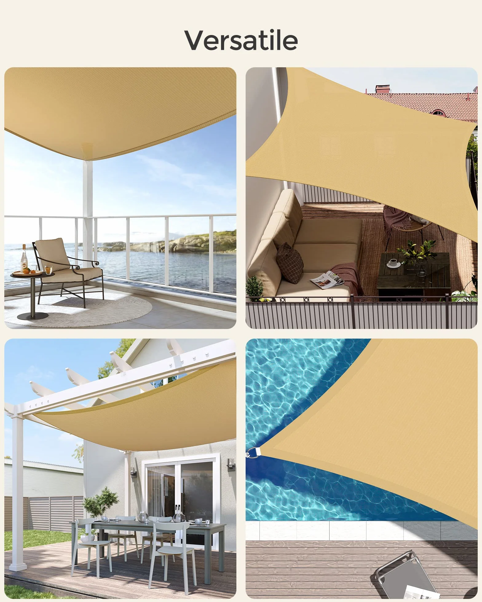 SONGMICS Vela Parasole 3 x 3 m, Tenda da Sole in Tessuto HDPE, Permeabile all'Aria e all'Acqua, Giallo Sabbia