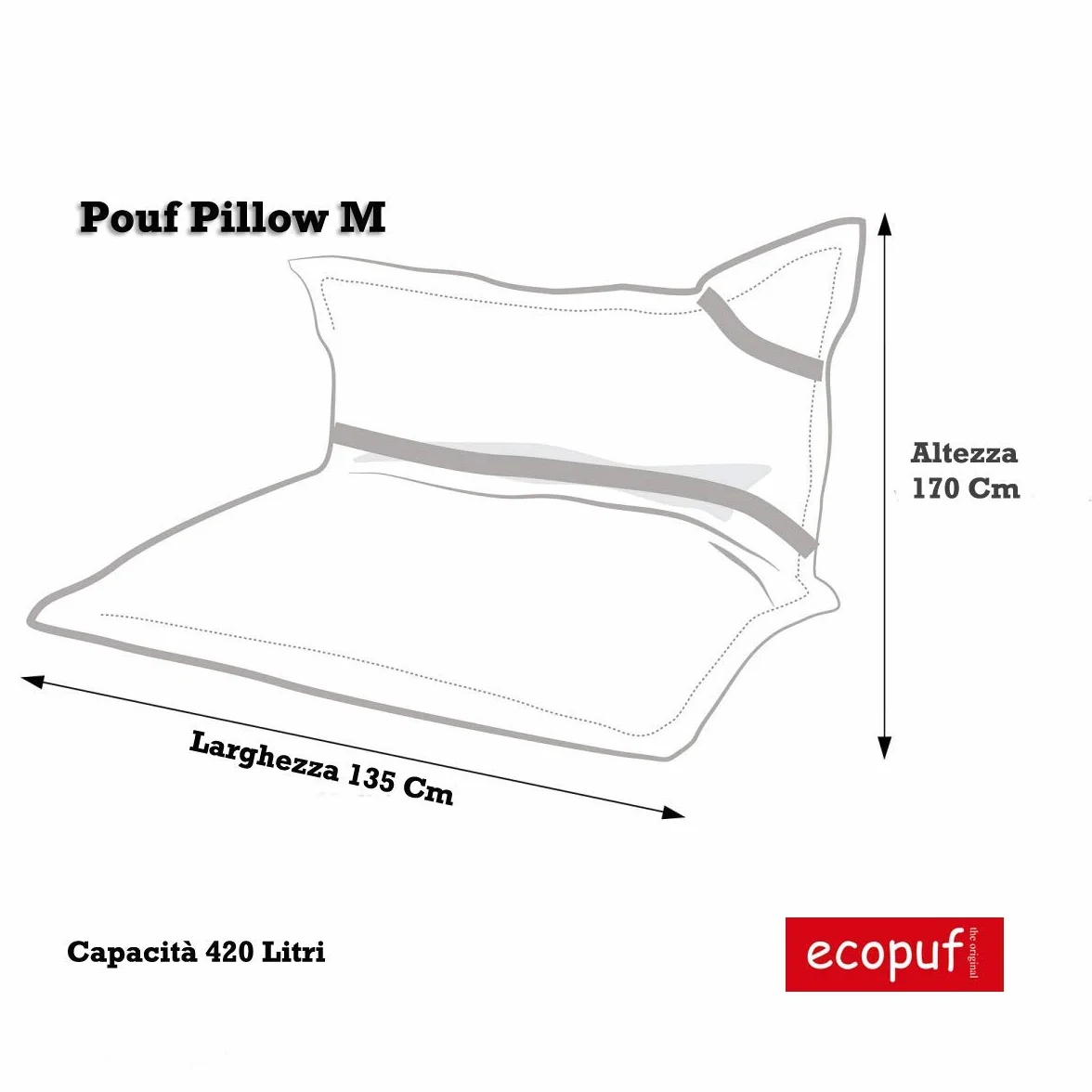 Ecopuf Pouf Cuscino Gigante completo di cinghie Poltrona Sacco in Poliestere Impermeabile puff con imbottitura per Interni ed Esterni 170x135Cm