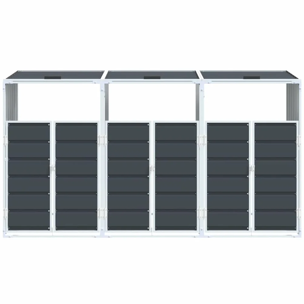 vidaXL Copribidone con Ruote per 3 Bidoni Antracite 216x81x115 cm Acciaio