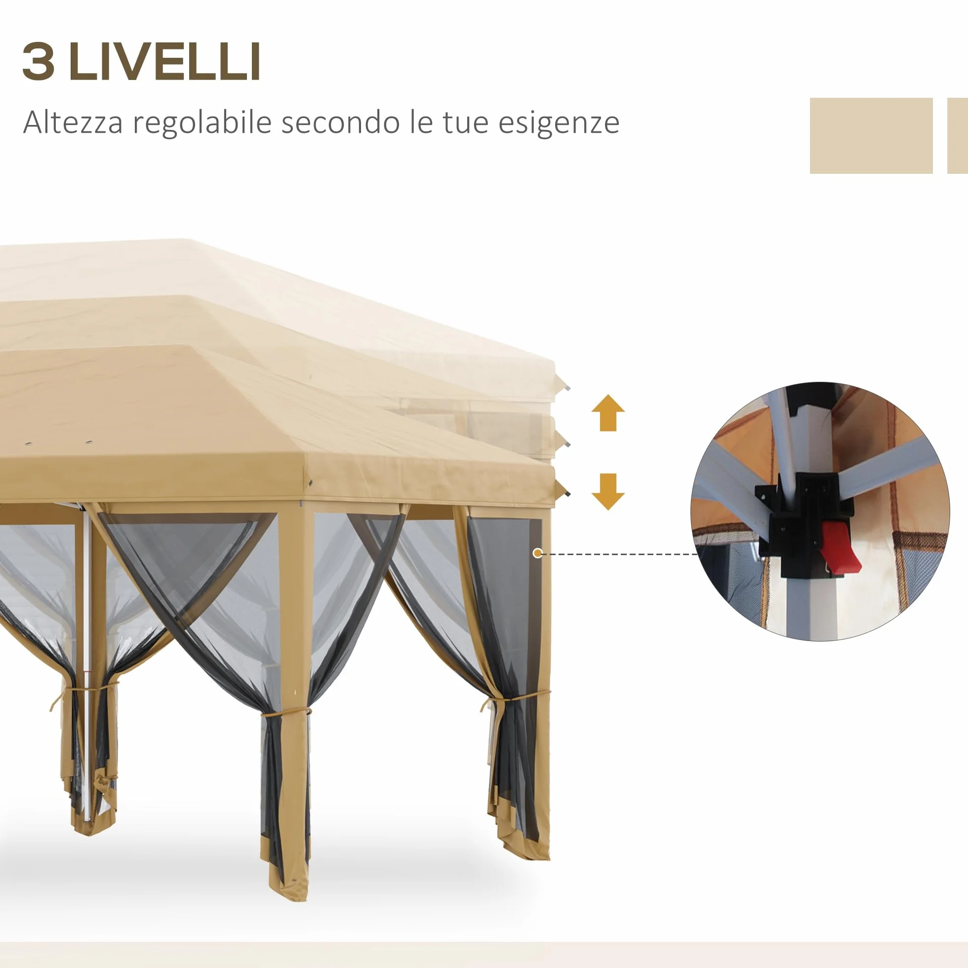 Outsunny Gazebo Pieghevole 6x3 Pop Up con Zanzariere, Acciaio, Tessuto Oxford, Beige