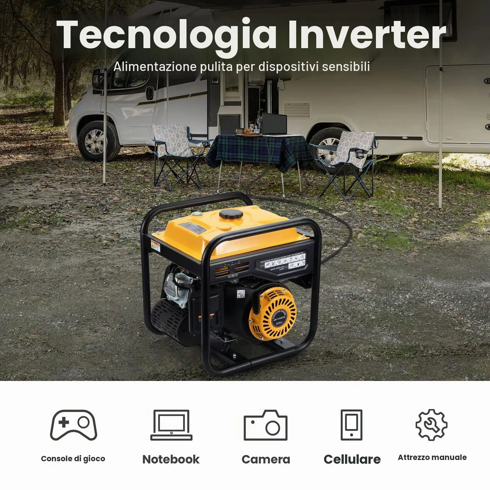 maXpeedingrods Generatore di inverter portatile 3500W Generatore di benzina a onda sinusoidale pura a 4 tempi per campeggio, viaggi, casa o luoghi di lavoro