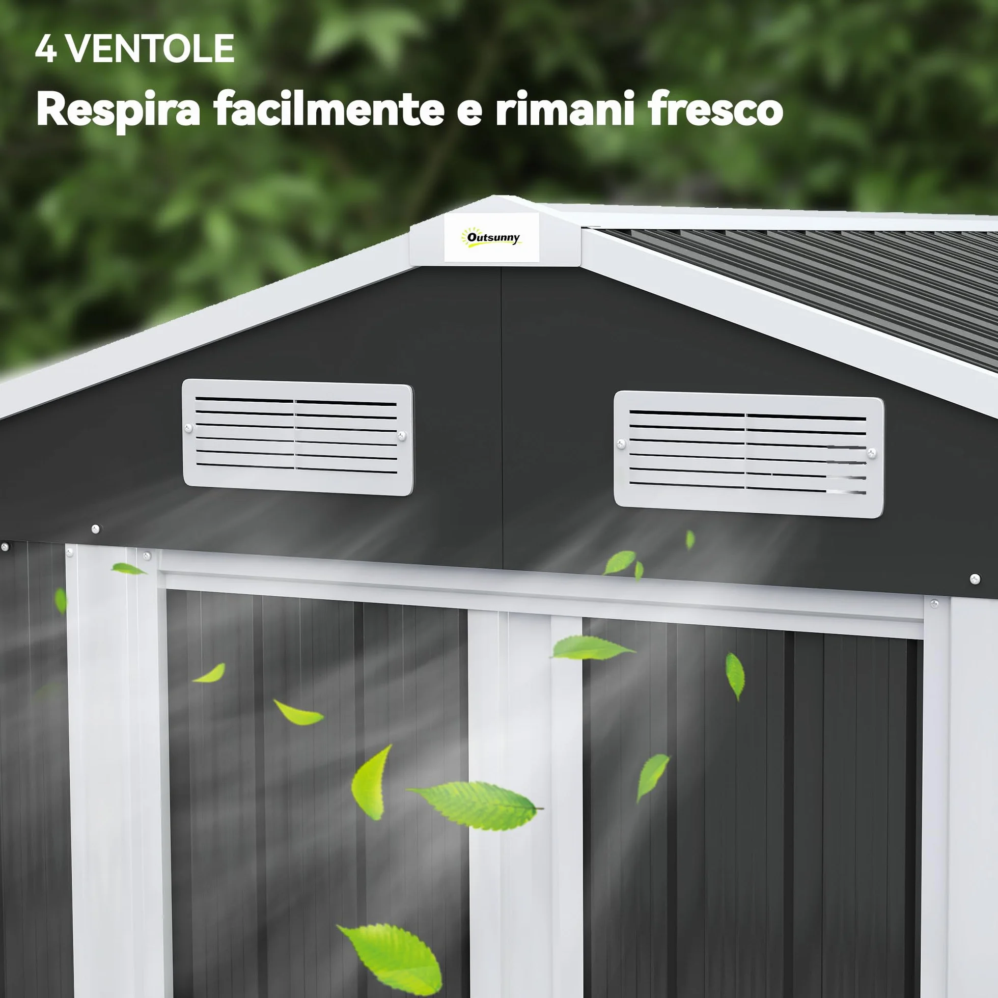 Outsunny Casetta da Giardino 2.8m² Acciaio Zincato con Prese d'Aria, Capanno Attrezzi 2 Porte Scorrevoli, 195.5x158.5x188 cm, Nero