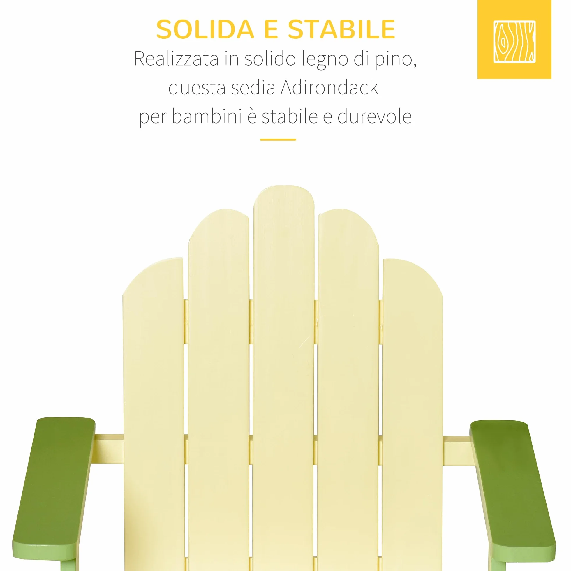 Outsunny Sedia per Bambini 1-4 Anni Ergonomica in Legno di Pino, Sedia Adirondack da Giardino con Vernice Atossica, Braccioli e Schienale, Uso Interno ed Esterno, 51x50x52.5cm, Verde